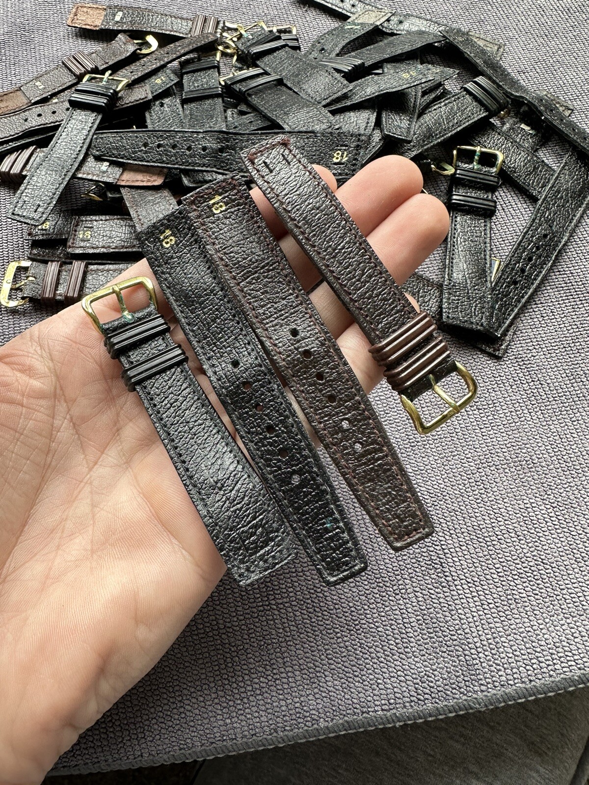 Vintage Watch Strap 18 mm Leather Small Size Nos Open Ended Top Quality
