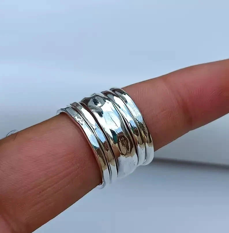 925 Sterling Silver, Solid Silver, Band Ring, Set of 5 Band Ring Stackable