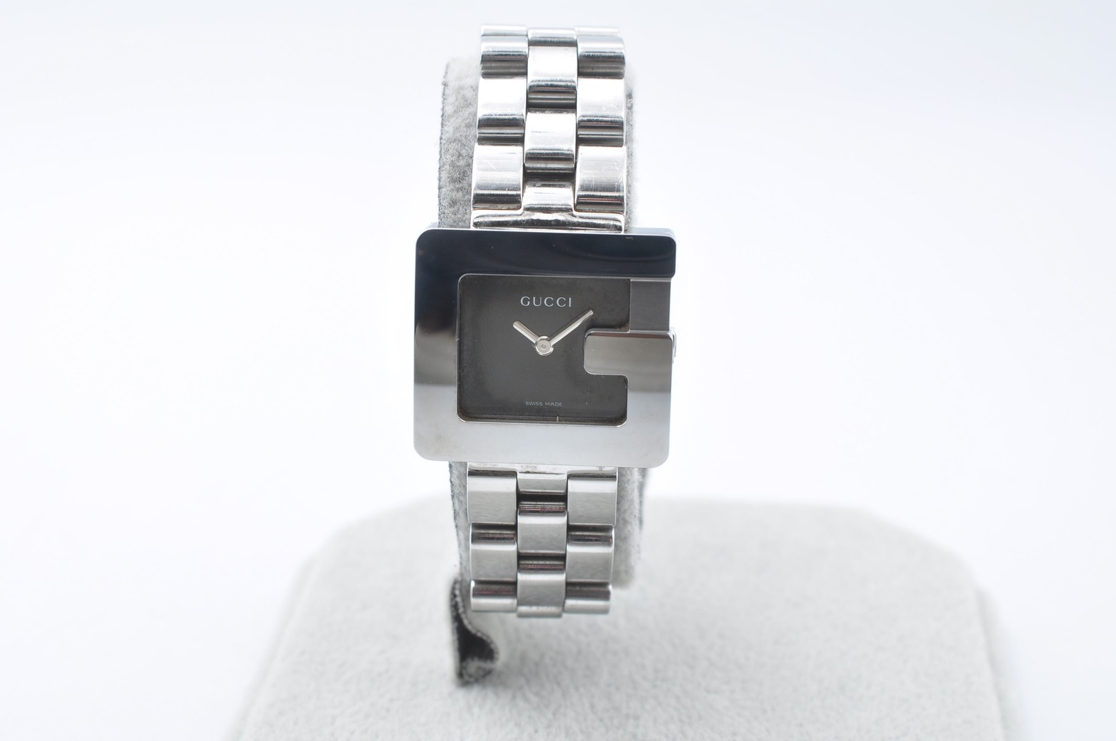 GUCCI 3600L Bezel G Face Quartz Square Silver Watch Women Analog Auth w-1202