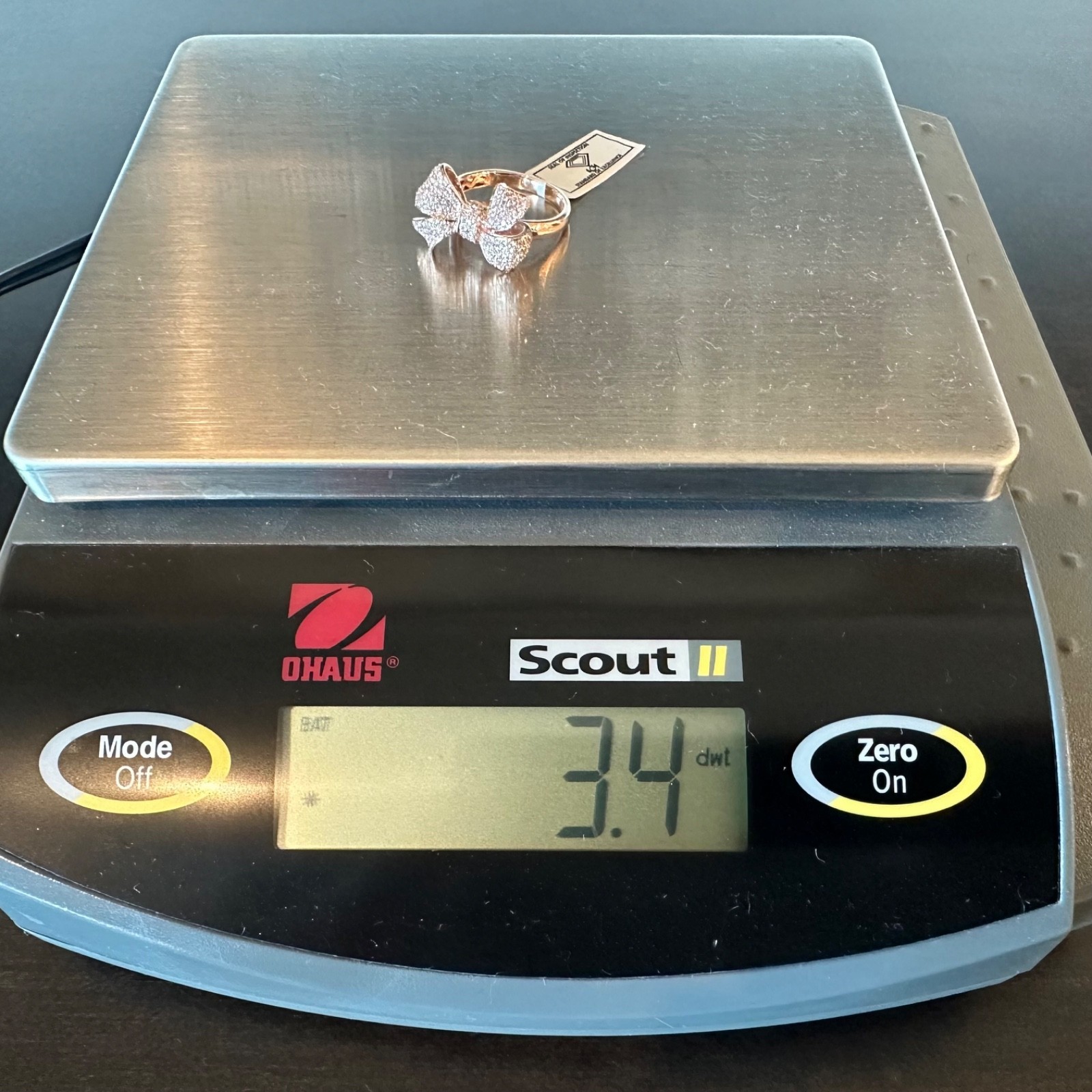 1.00 est tcw Natural Diamond & 14k Pink Gold Bow Ring IGI Report 30J4635926