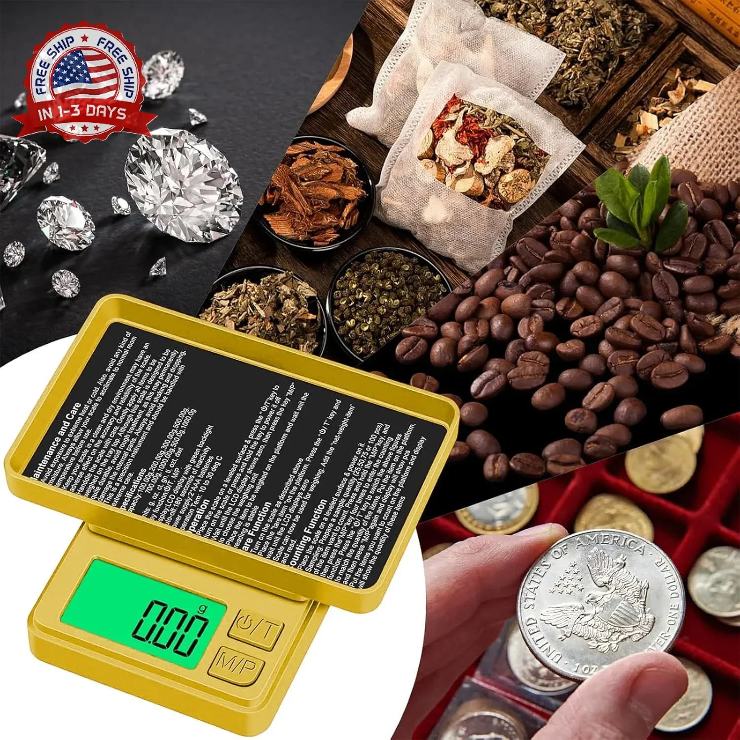 1000g x 0.01g Precision Gram Scale, Diyife Pocket Scale with Protective Cover, 7