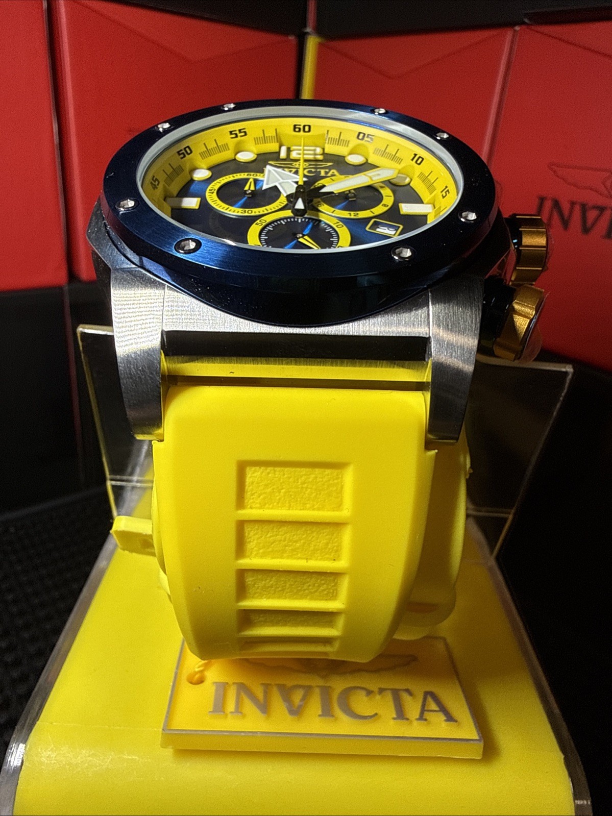 Invicta Sea Hunter Blue Lightning Men’s 52mm Yellow Chronograph Watch 48982
