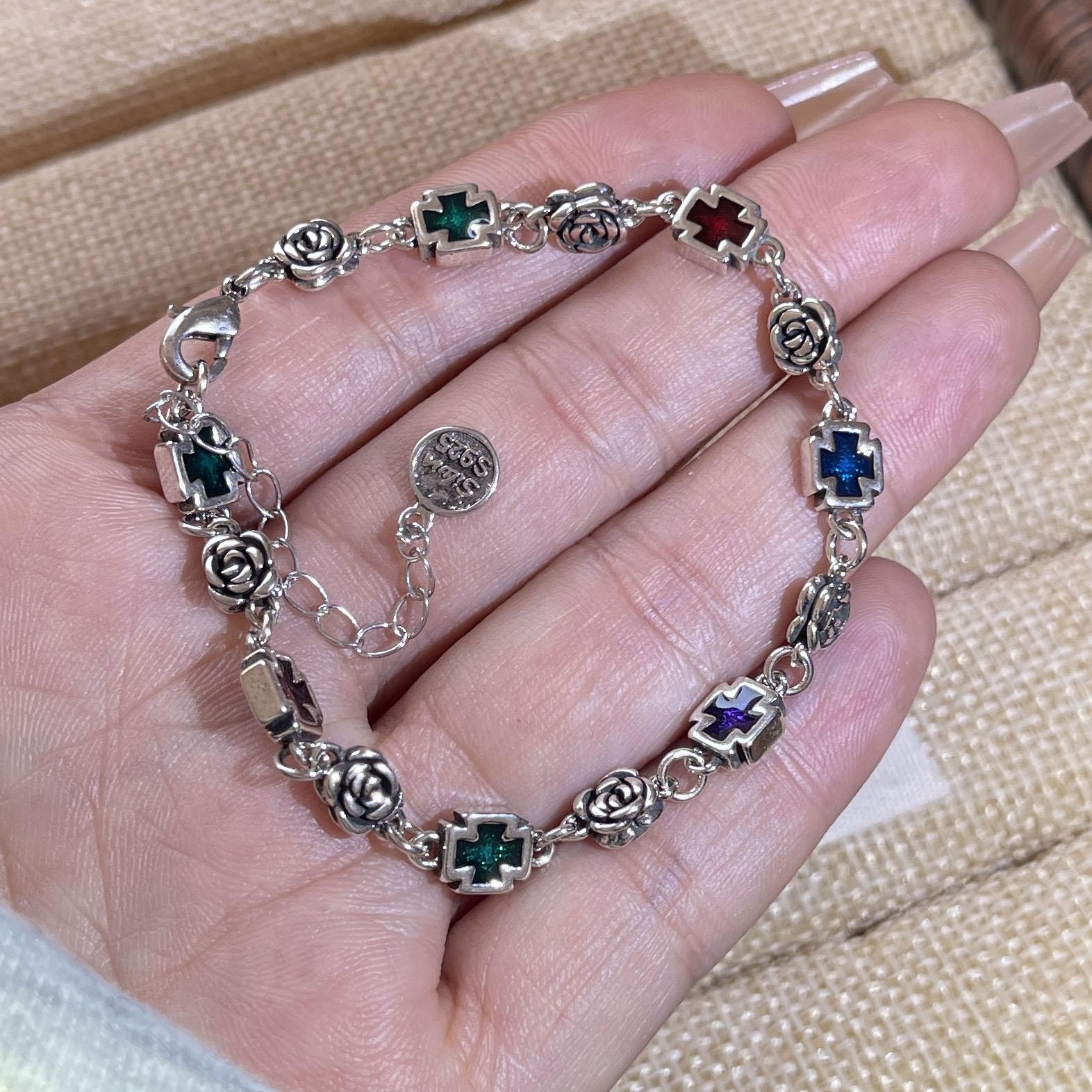 Solid 925 Sterling Silver Retro Cross Bracelet Vintage CZ Handmade Unisex Gift