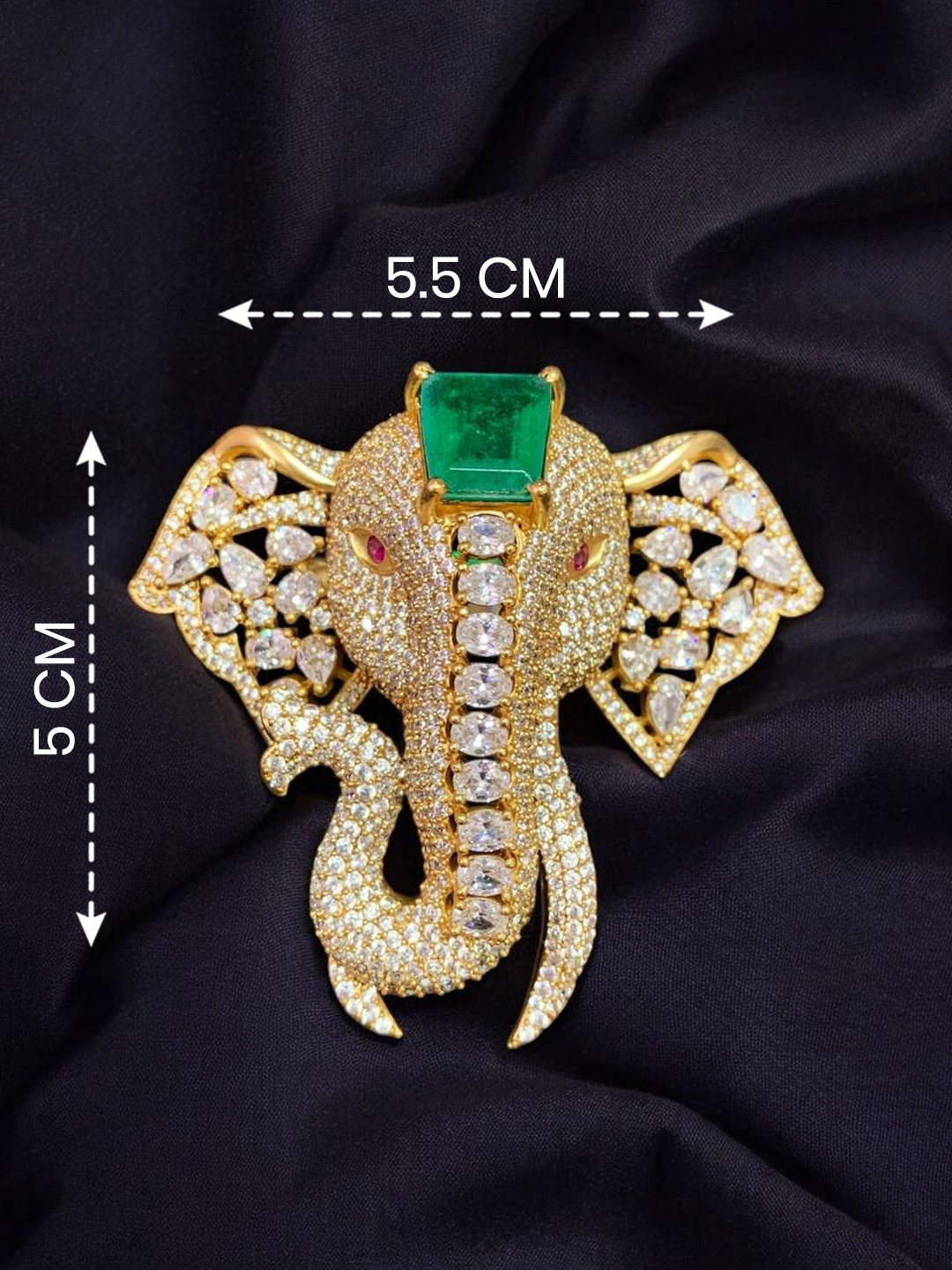 Luxury Elephant Head Brooch Pin Gold Plated Brass AAA AD Doublet Stone Brooch