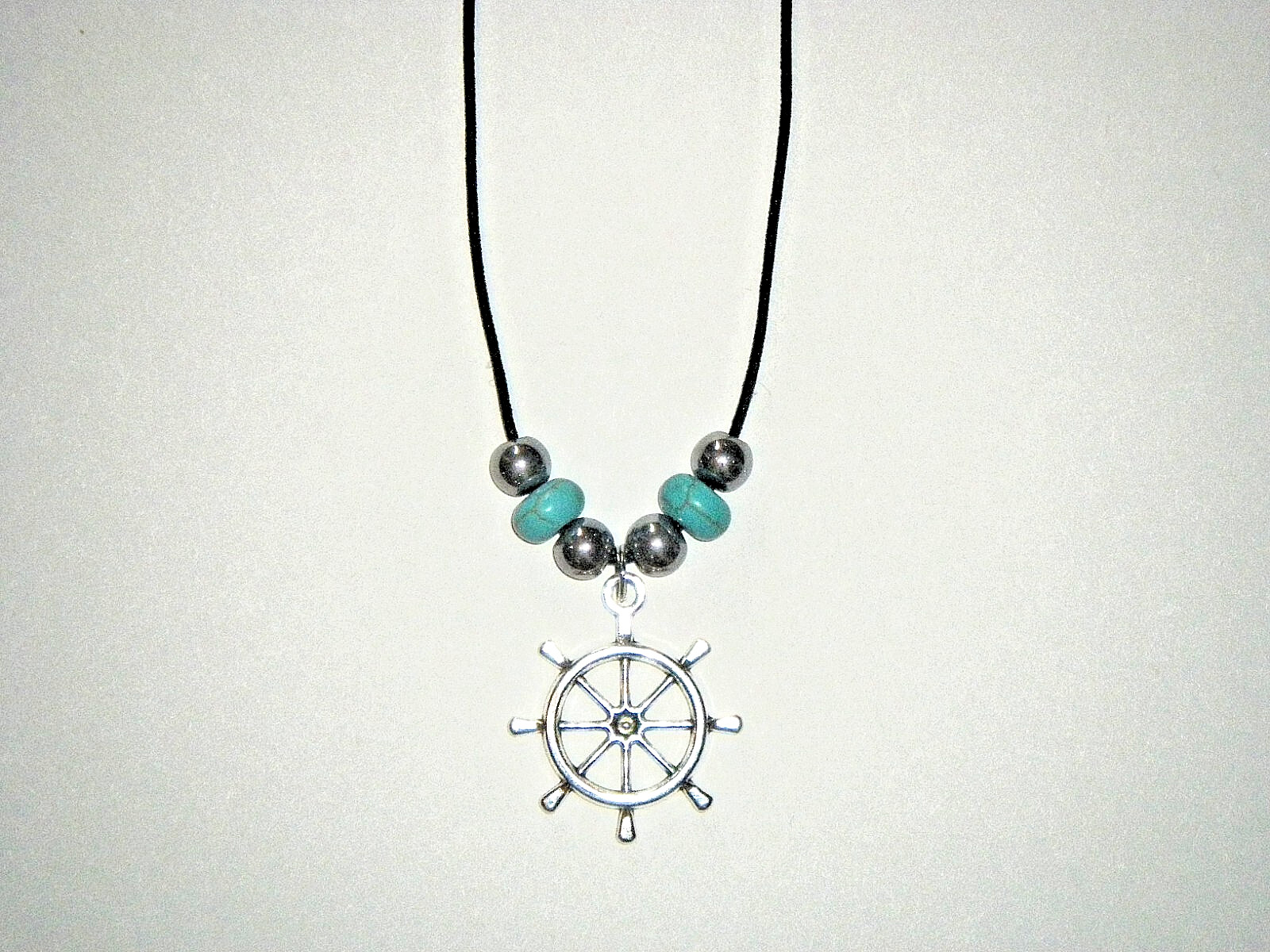 NAUTICAL SHIP’S WHEEL PENDANT NECKLACE (17″): HAND-MADE JEWELRY BY T.L.C.