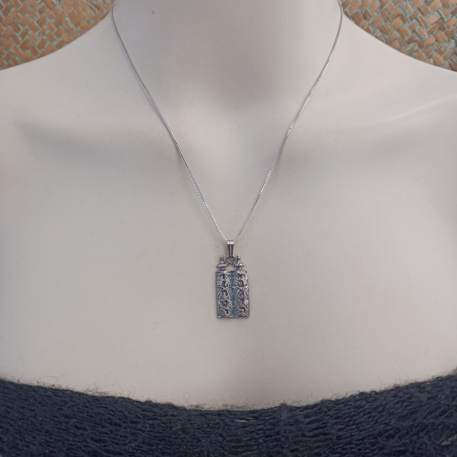 Ten Commandments Necklace Sterling Silver Torah Judaica Faith Men Women Gift VTG