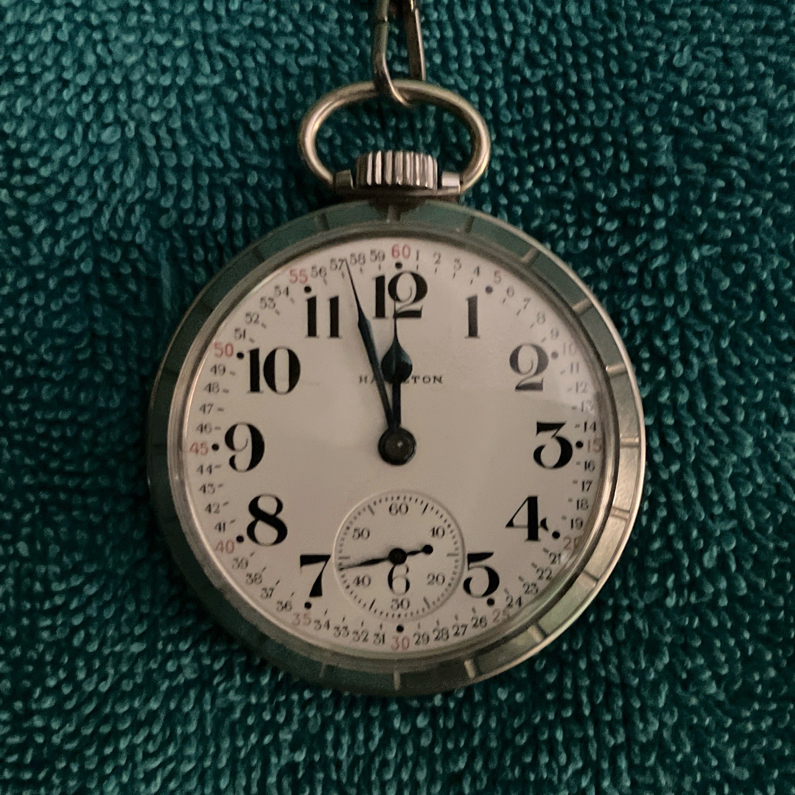 1951 Hamilton 992B 21J 16S Stainless Steel Pocket Watch w/ Chain, Runs Great