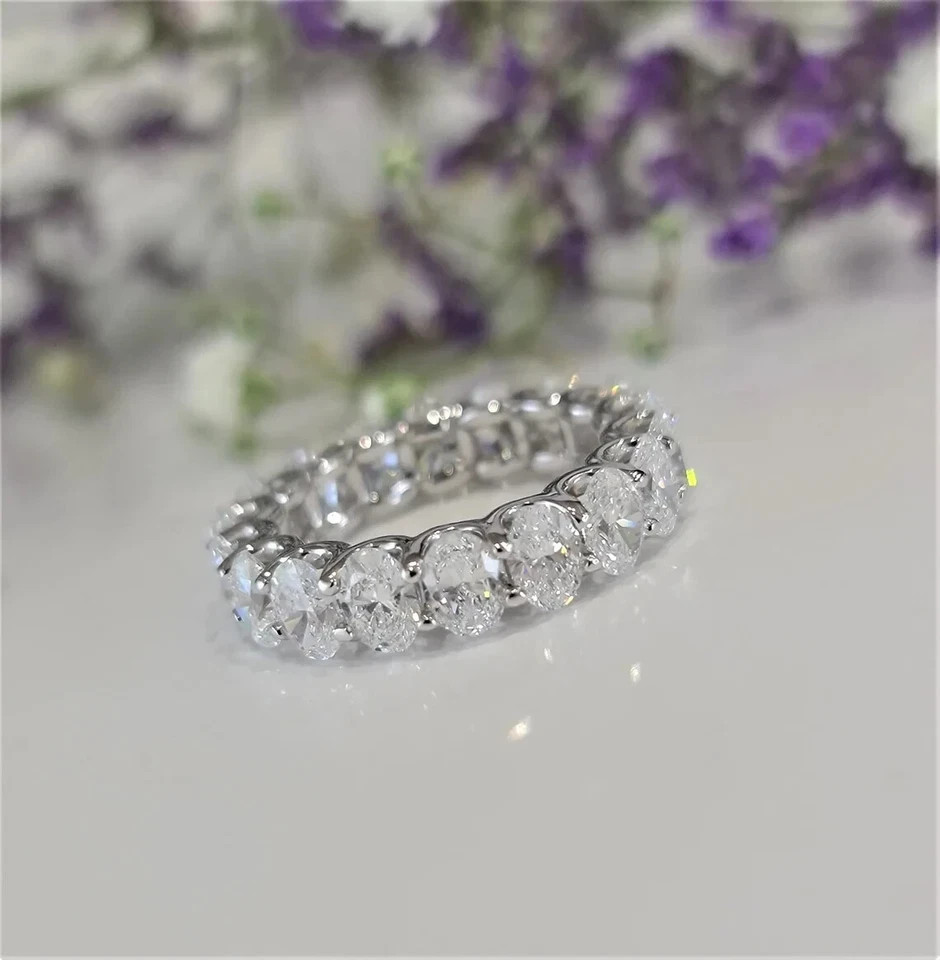 3 Carat Lab Grown Diamond Eternity Band Oval Cut 14k White Gold VVS E F CVD