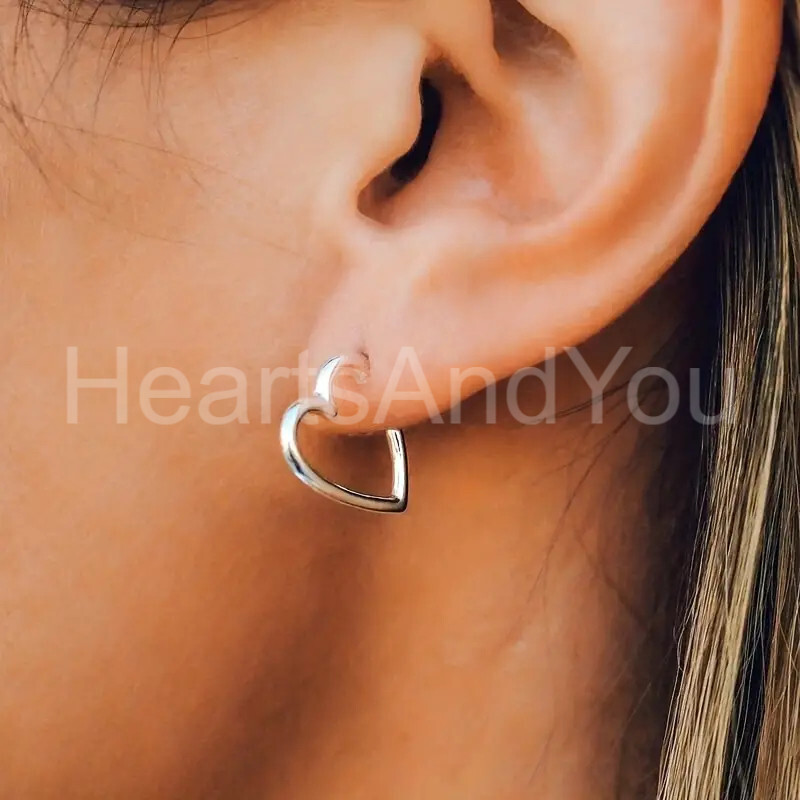Open Heart Love Valentine Gift Women Stud Earrings 14K White Gold Plated