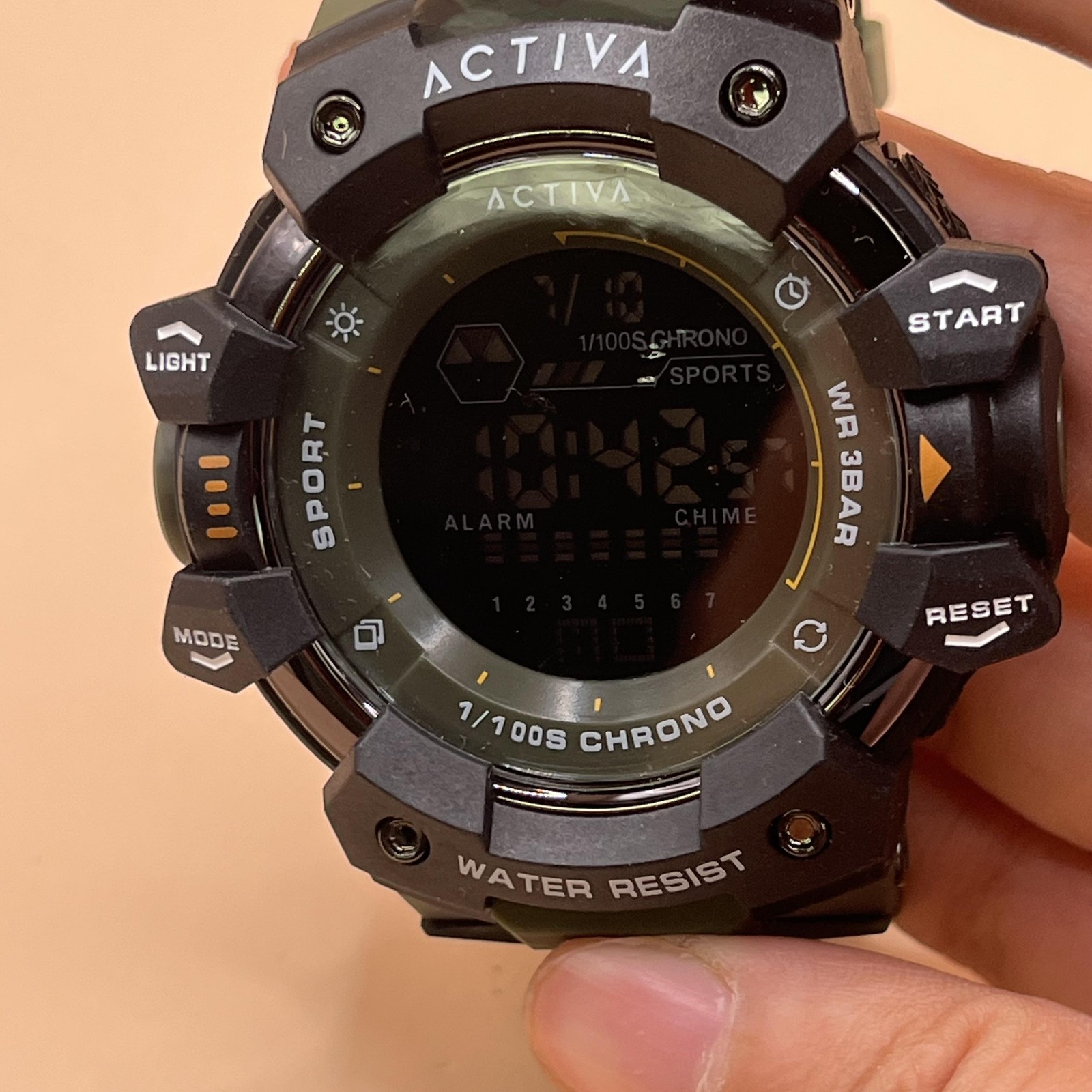 Activa Digital Sports Watch Camo Strap 3 BAR Water Resist Alarm Chrono Light