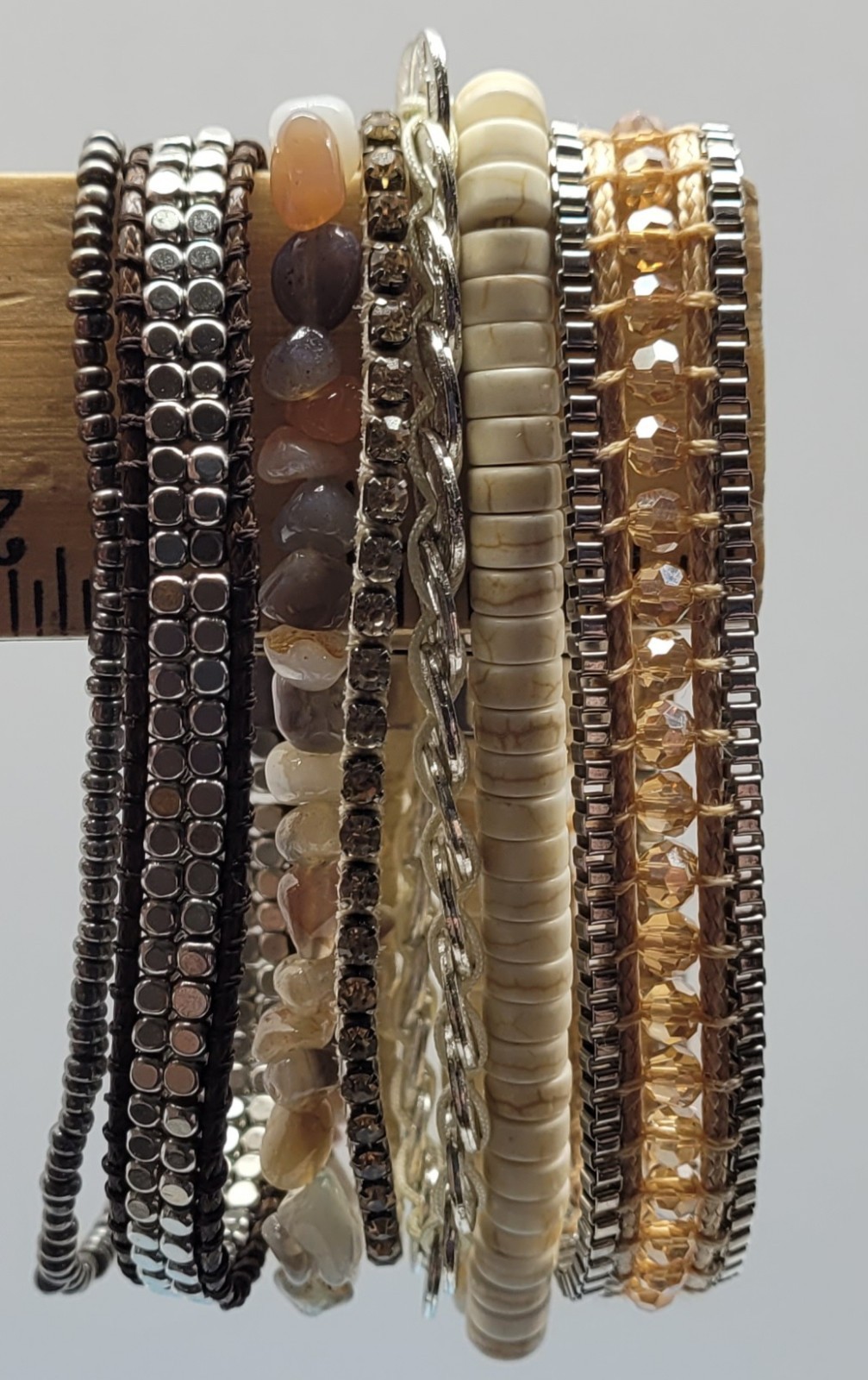 Victoria Emerson Natural Beaded Wrap Cuff Bracelet Multi Strand, Layered Magnet