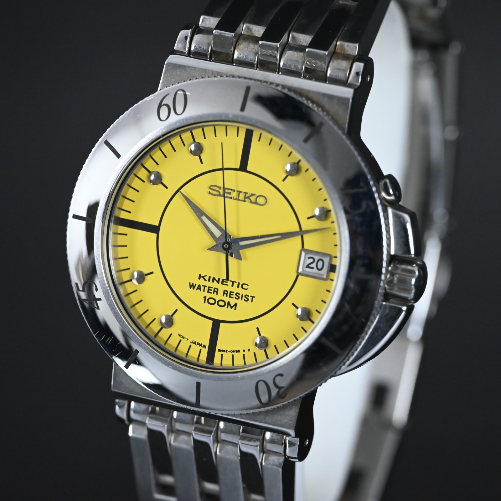 SEIKO 5M42-0G90 VINTAGE KINETIC YELLOW DIAL 39 MM (NOS & ORIGINAL & FULL SET)