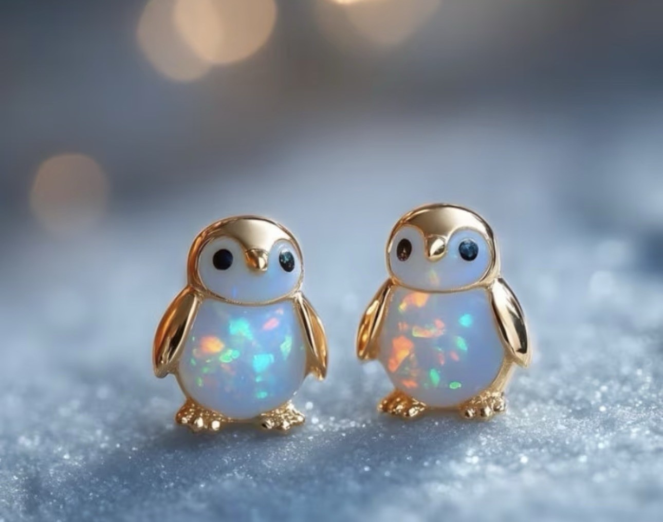 Grace Boutique Opal Penguin Stud Earrings Gold Tone Crystal Butterfly Back