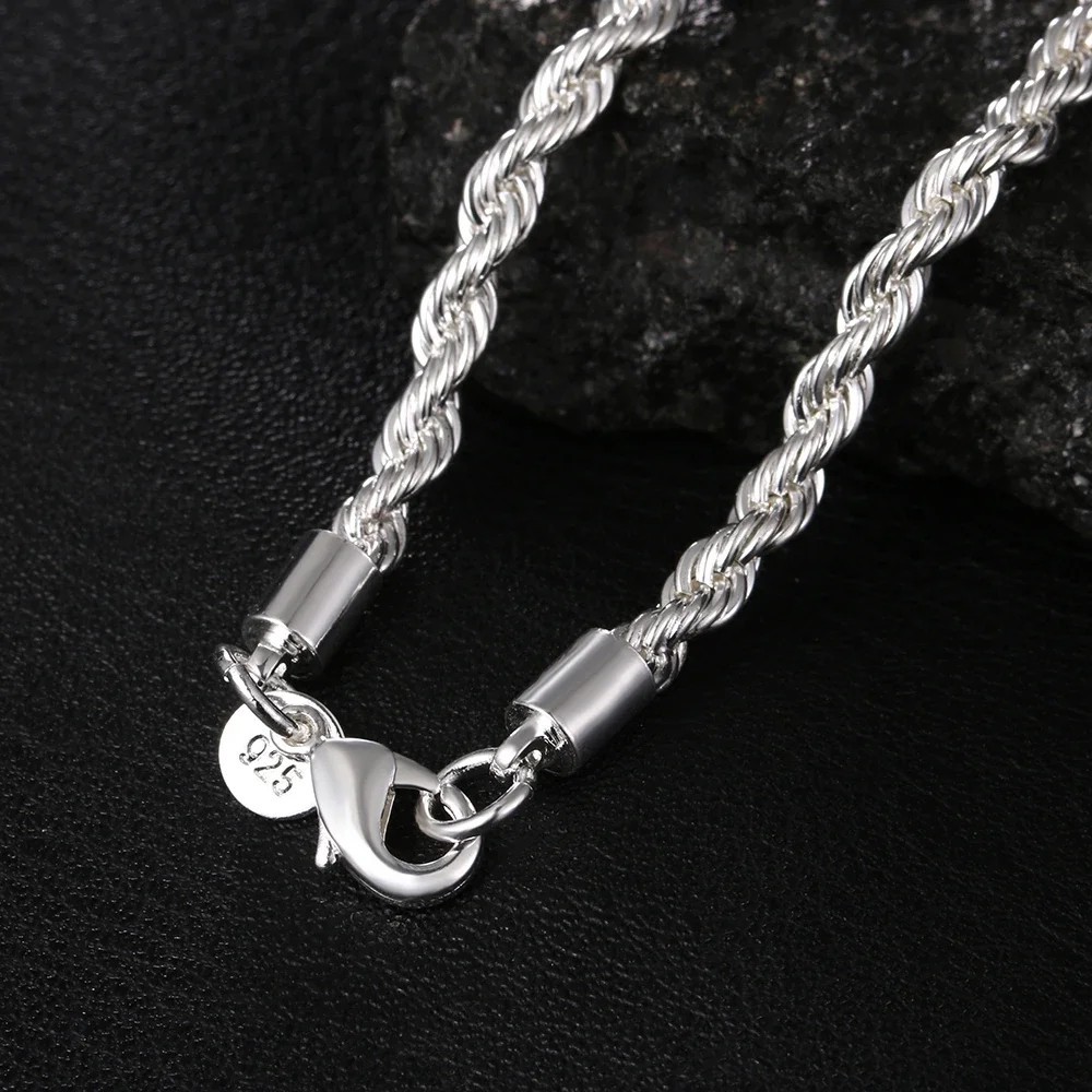 925 Sterling Silver Italian Rope Chain Men’s Necklace 4mm – NEW