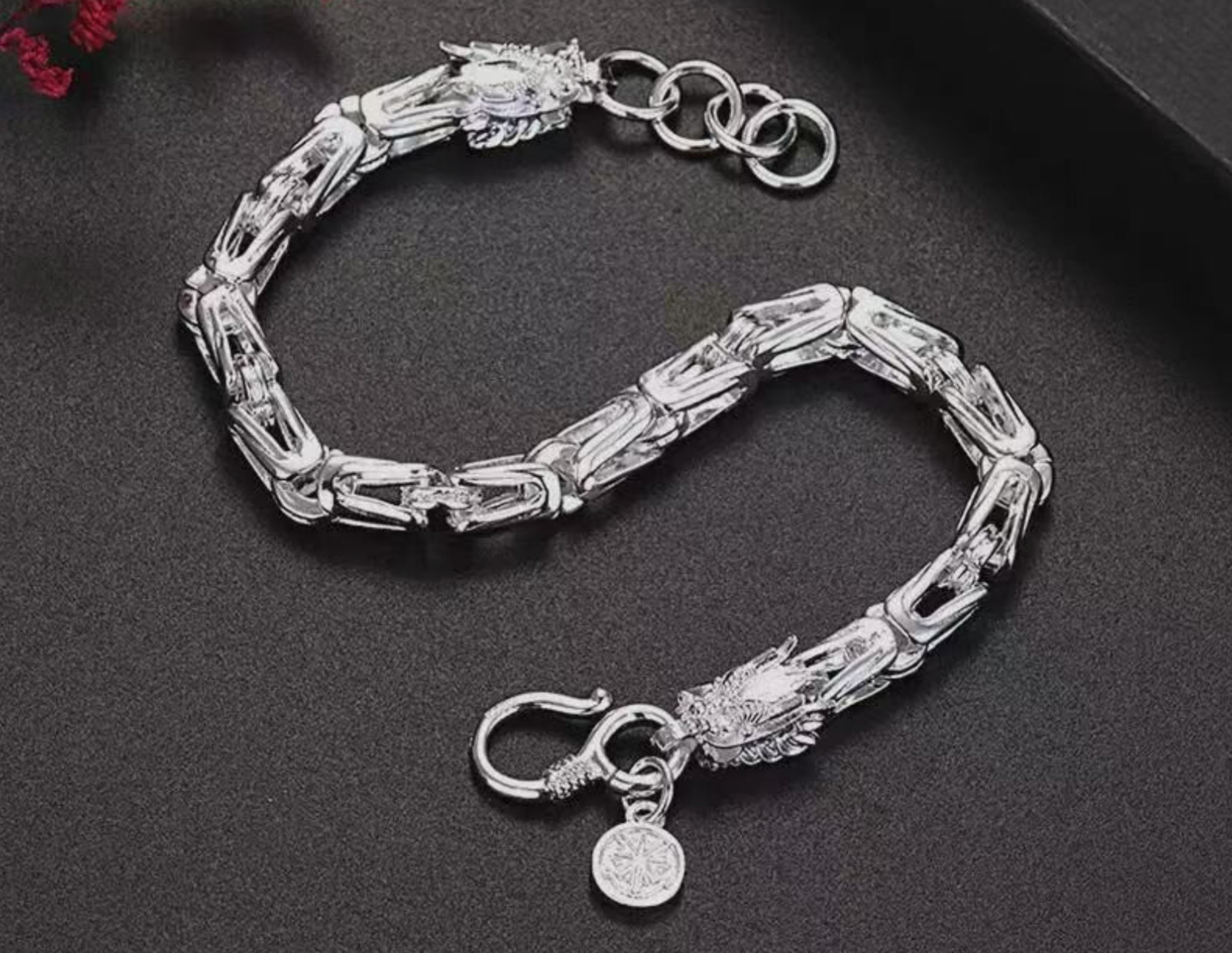 Bracelet 8-9 in .925 Sterling Silver Byzantine Double Dragon Head Spiga Wheat