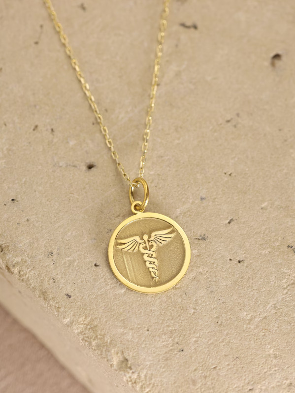 Solid Gold Medic Disc Pendant Medical Alert Doctor Necklace 925 Silver Necklace
