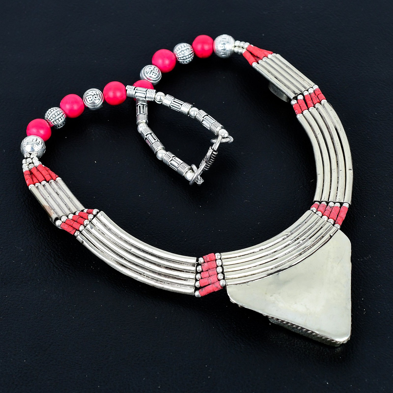 Red Coral 925 Sterling Silver Tibetan Handmade Amazing Nepali Necklace 18″ PG134