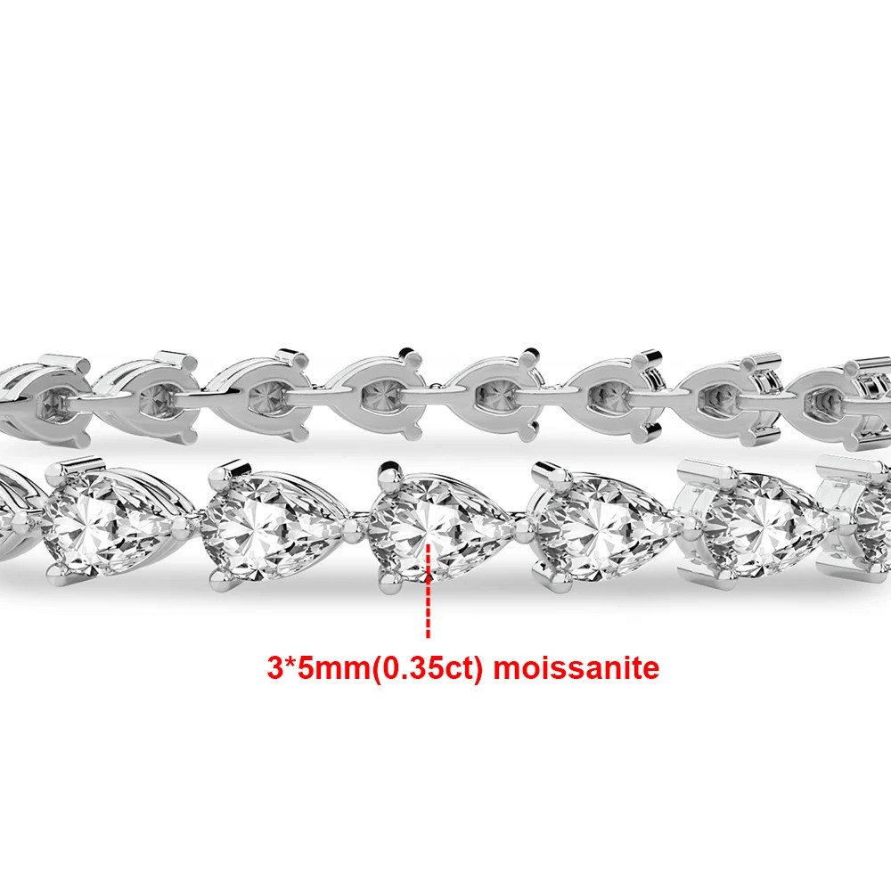 3*5mm Pear Cut All Moissanite Tennis Bracelet S925 Silver Hiphop Party Bracelet