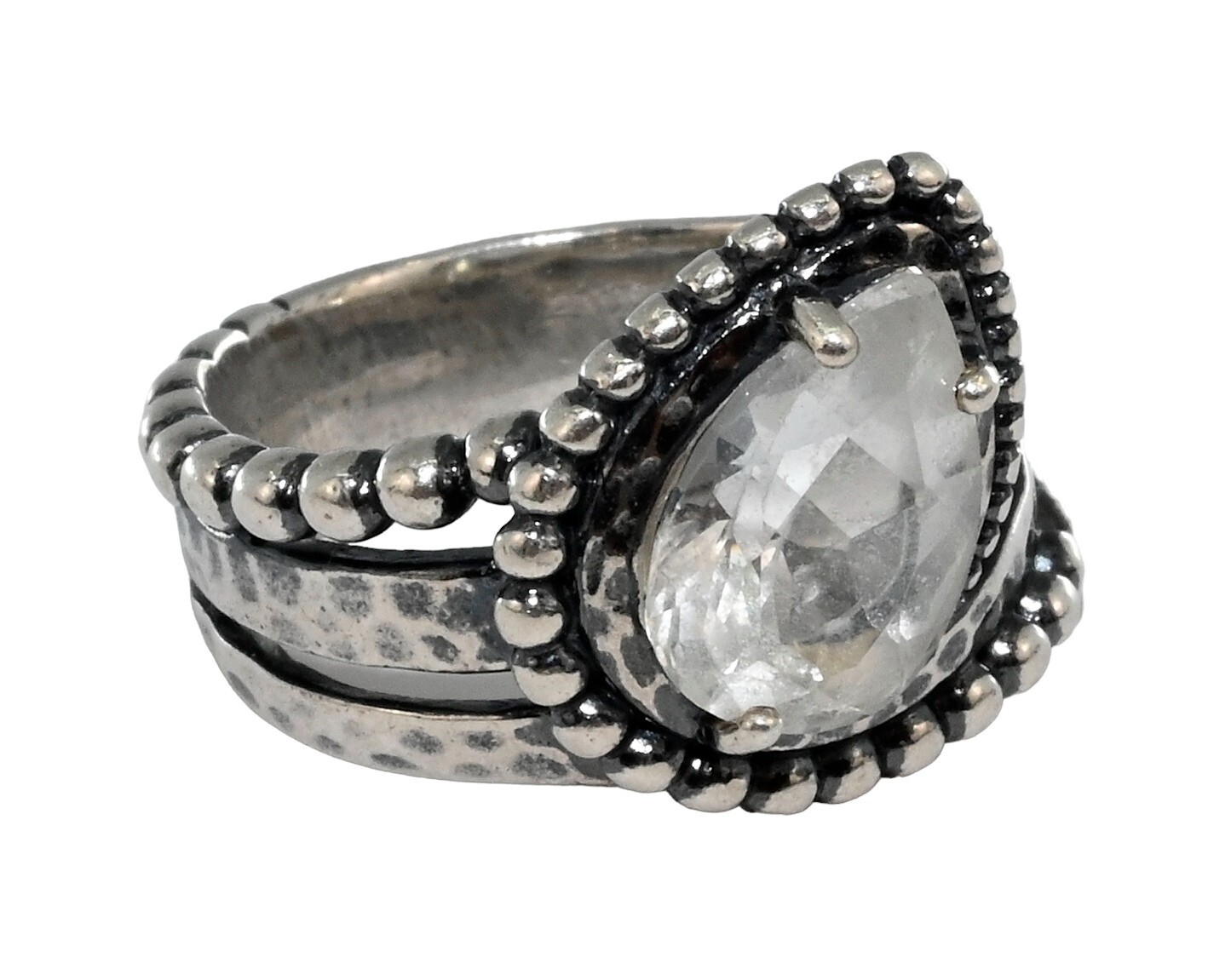 Paz Creations PZ Israel Solid 925 Sterling Silver Pear White Topaz Ring! Size 5!
