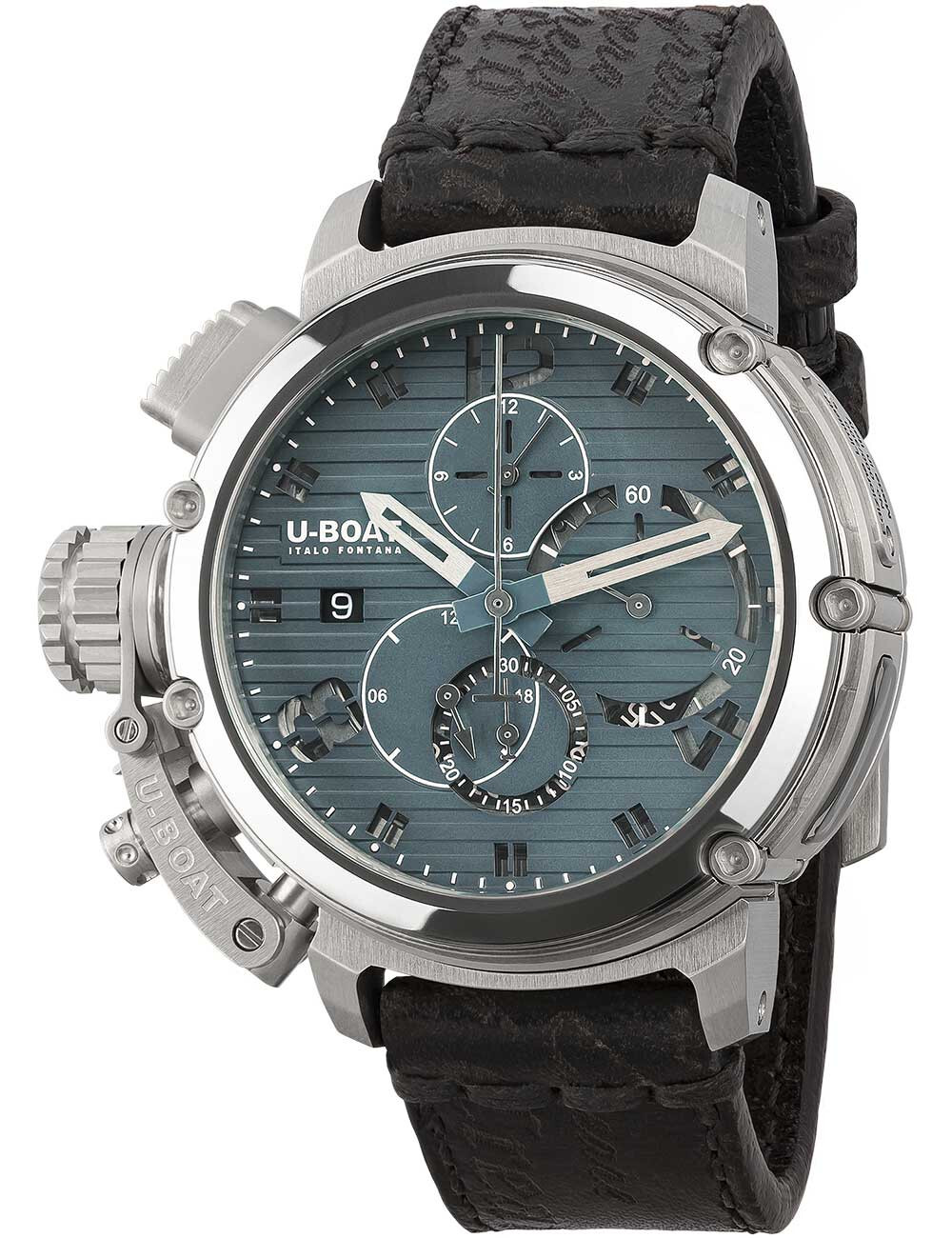 New U-Boat CHIMERA 46MM CHRONO SS BLU Blue Dial Leather Band Men’s Watch 9589