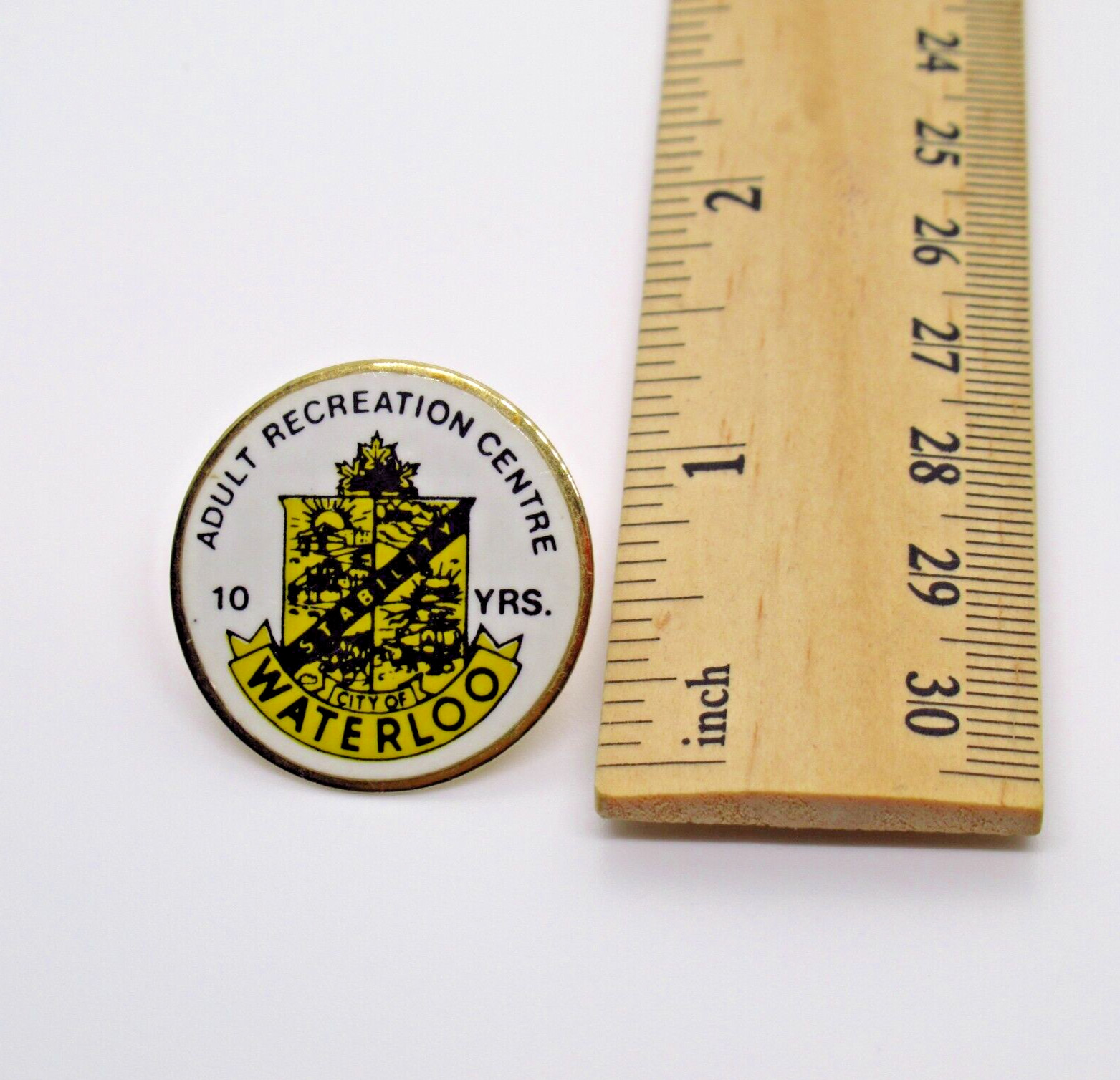 Vintage City of Waterloo Lapel Pin Adult Recreation Centre 10 Years Badge