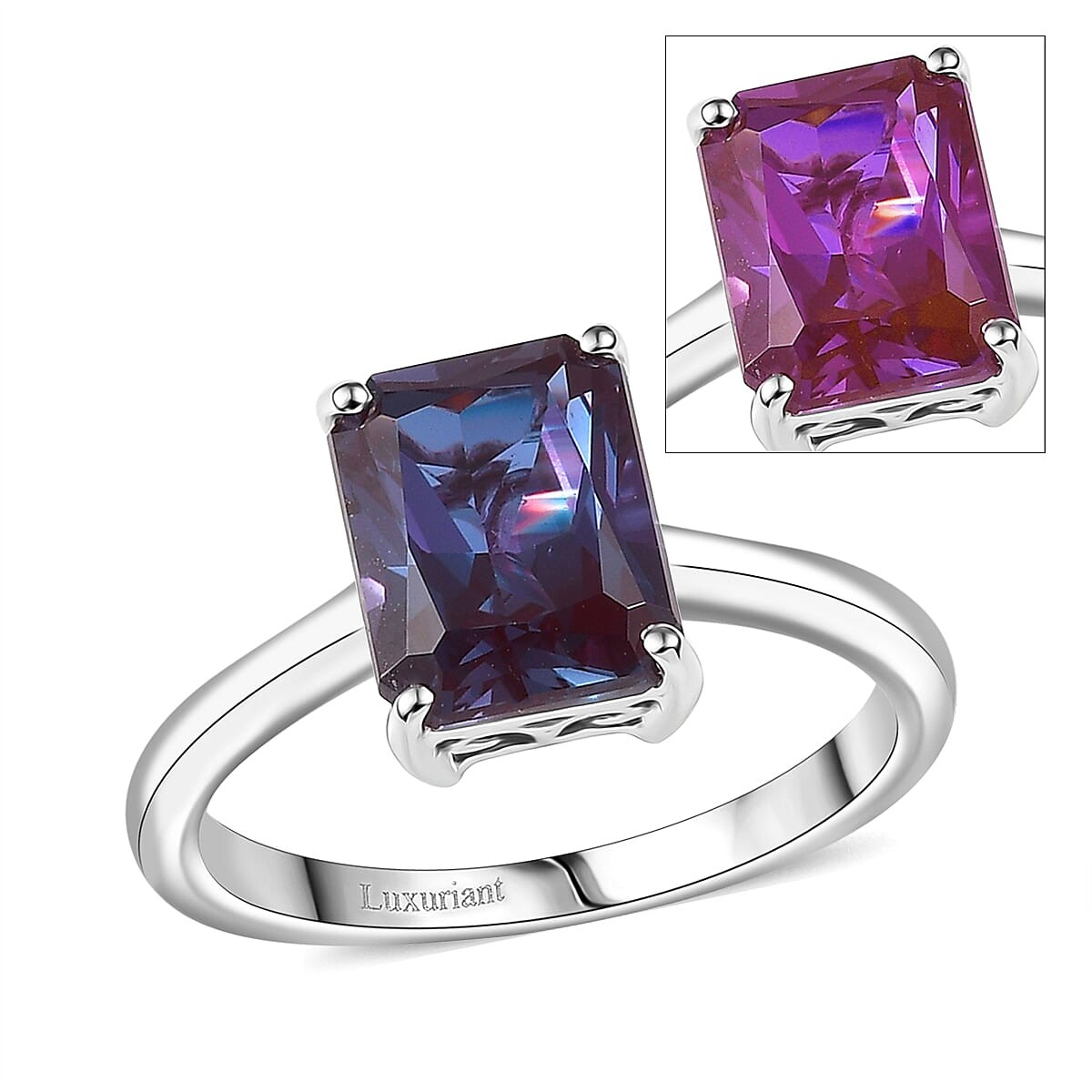 Certified AAA Lab Grown Alexandrite 3.01 ctw Ring in 10K White Gold Size 9.0