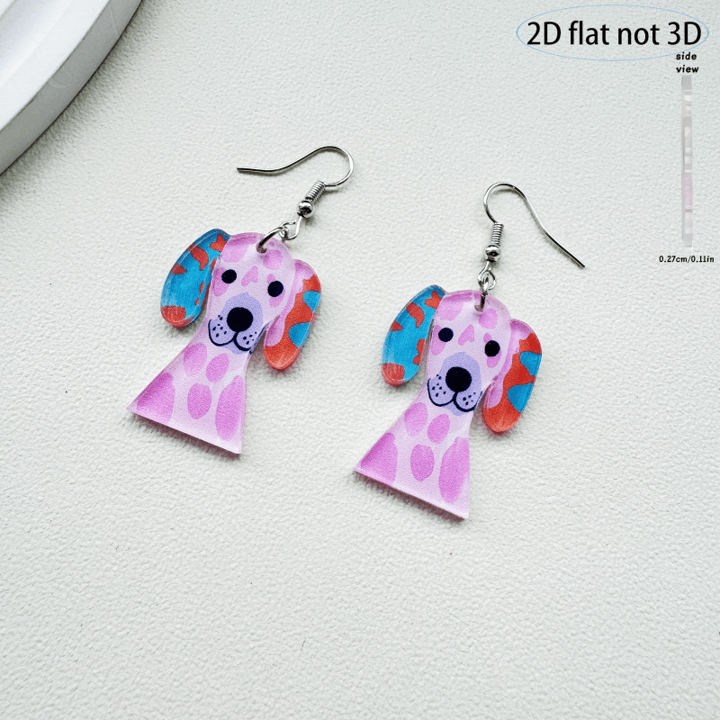 2D Flat – 9 Pairs of Cute Cartoon Colorful Acrylic Dog Pendant Earrings