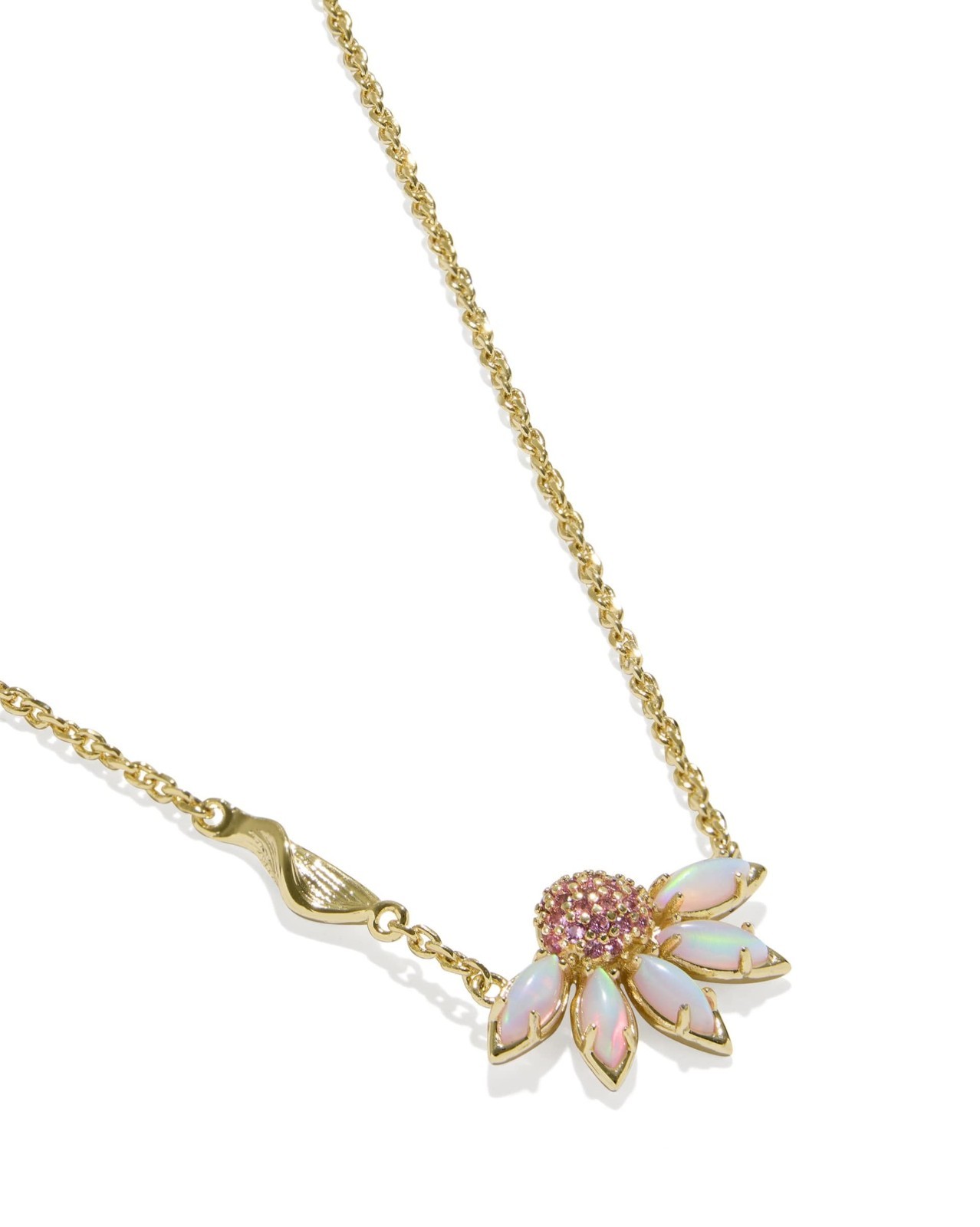 Kendra Scott Gold Sunflower Daisy Flower Pendant Necklace Pink Opalescent Stone