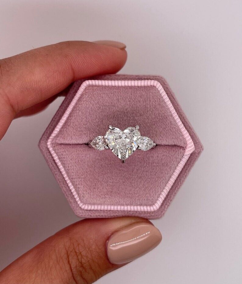 Heart Shape Diamond Ring 2 Carat IGI HRD Lab Created 14K White Gold Sizable