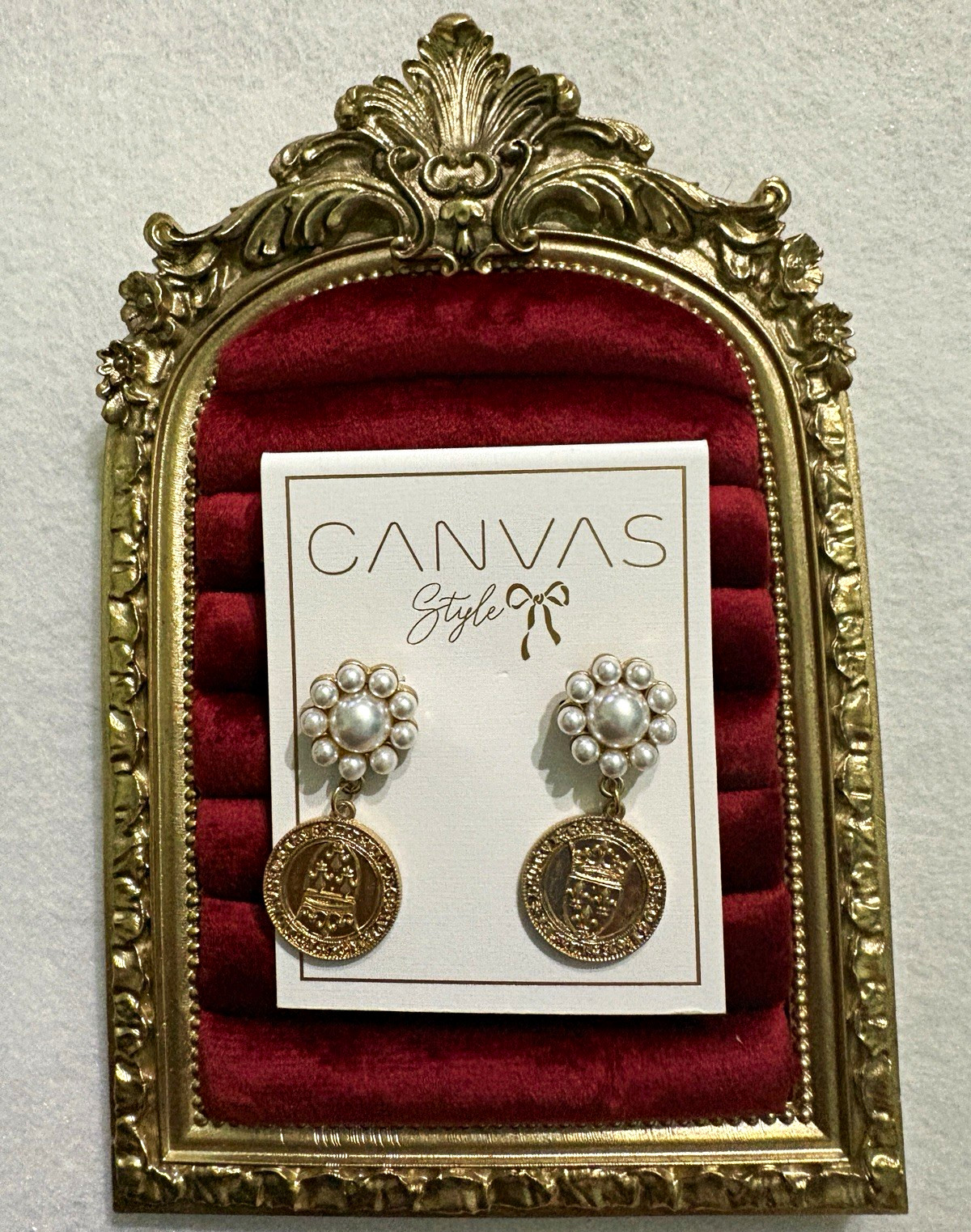 Canvas Style Gold Tone Imitation Pearl Cluster Dangle/Drop Earrings 1.5in