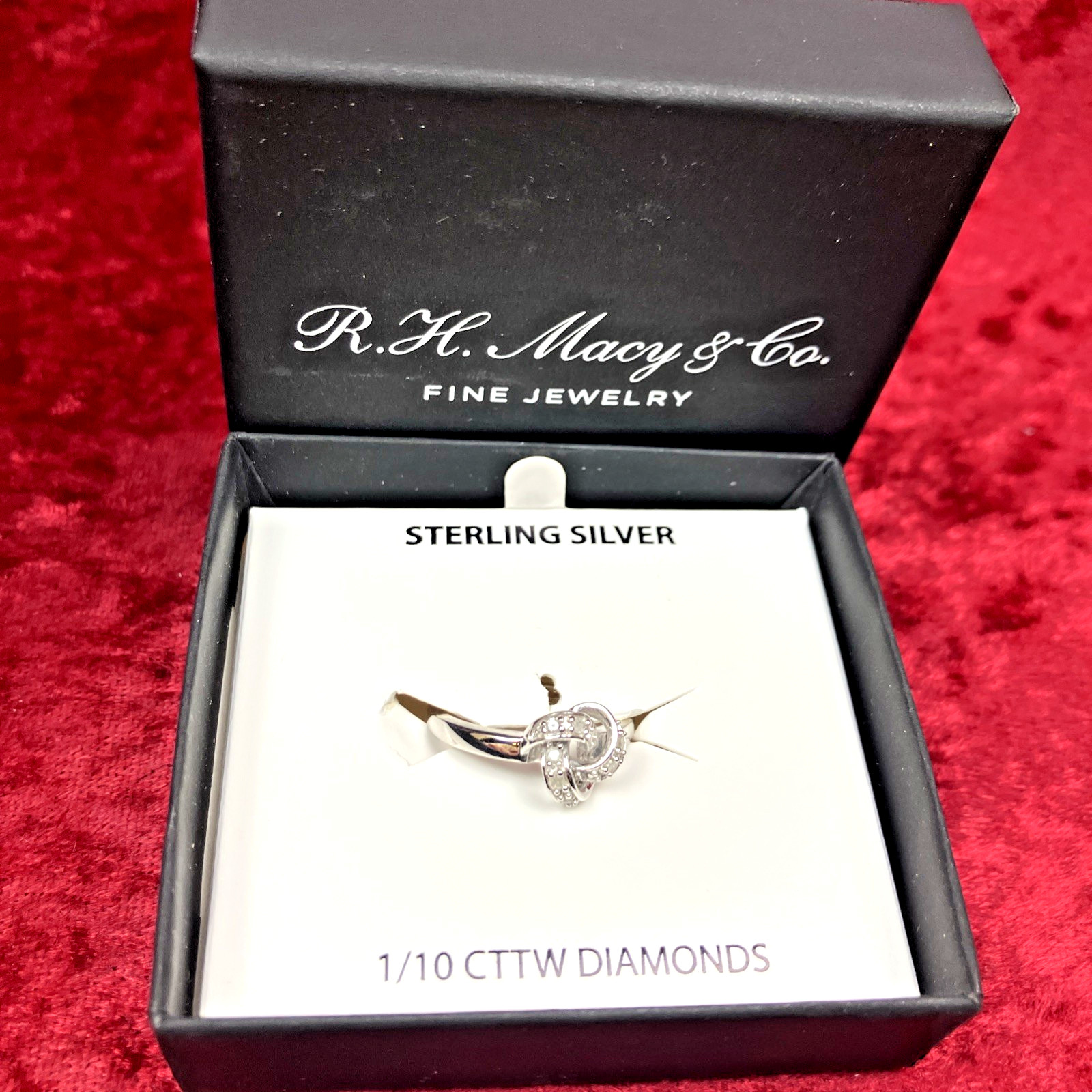 Macy’s Diamond Love Knot Ring Sterling Silver 1/10cttw Size 7 Orig. $100