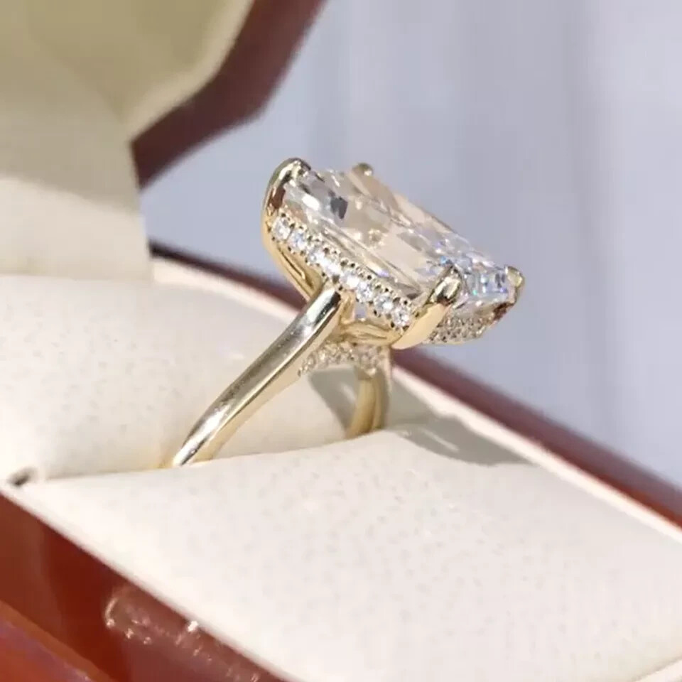 3.0Ctw Radiant Cut Moissanite Solitaire Engagement Ring 14k Yellow Gold Plated