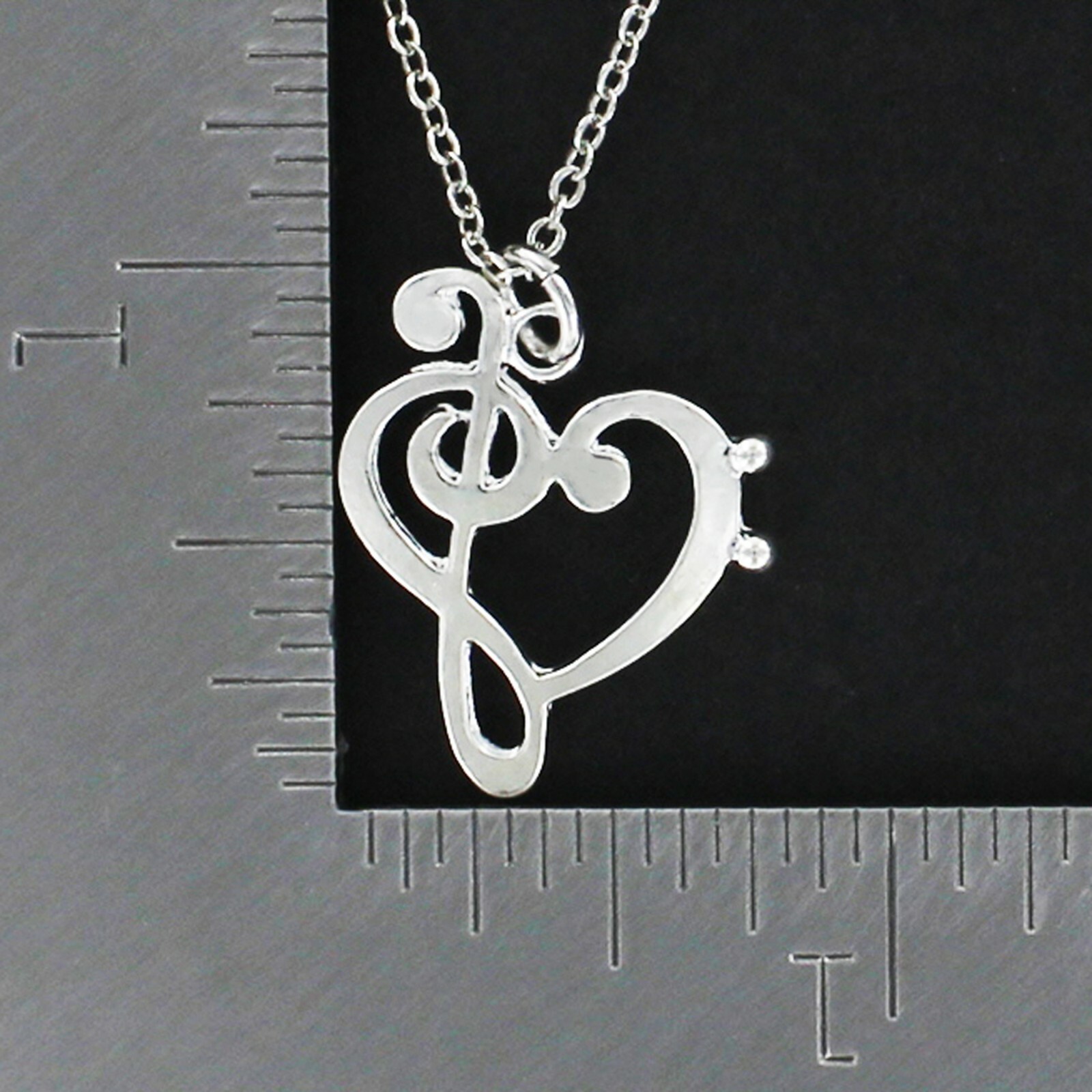 MUSIC CLEF HEART Necklace – Bass Treble Clefs Adjustable Chain Musician Gift
