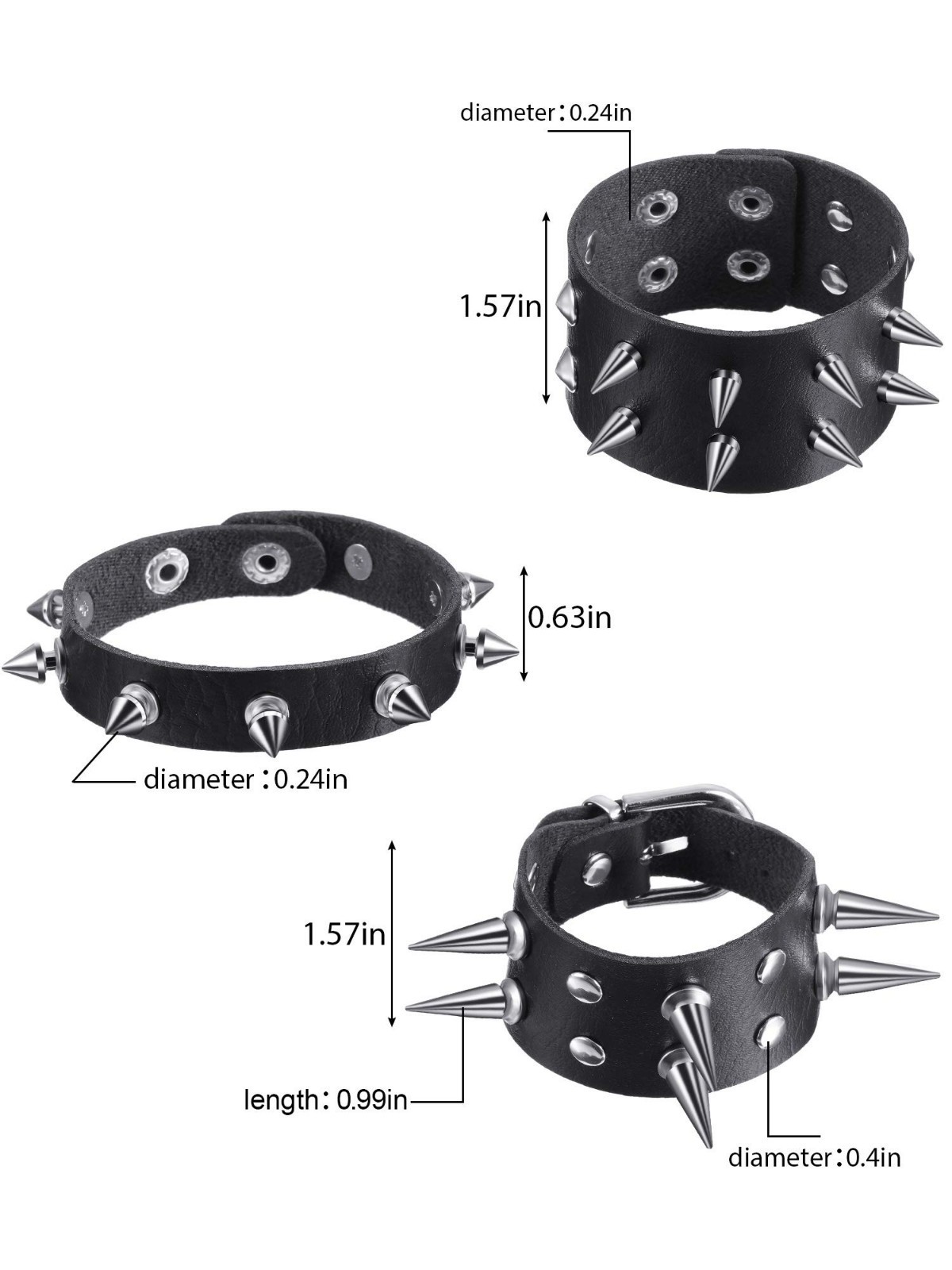9 Pcs Spiked Studded Leather Bracelet Set, Emo Punk Rivet Cuff Wristband, Y2K Go