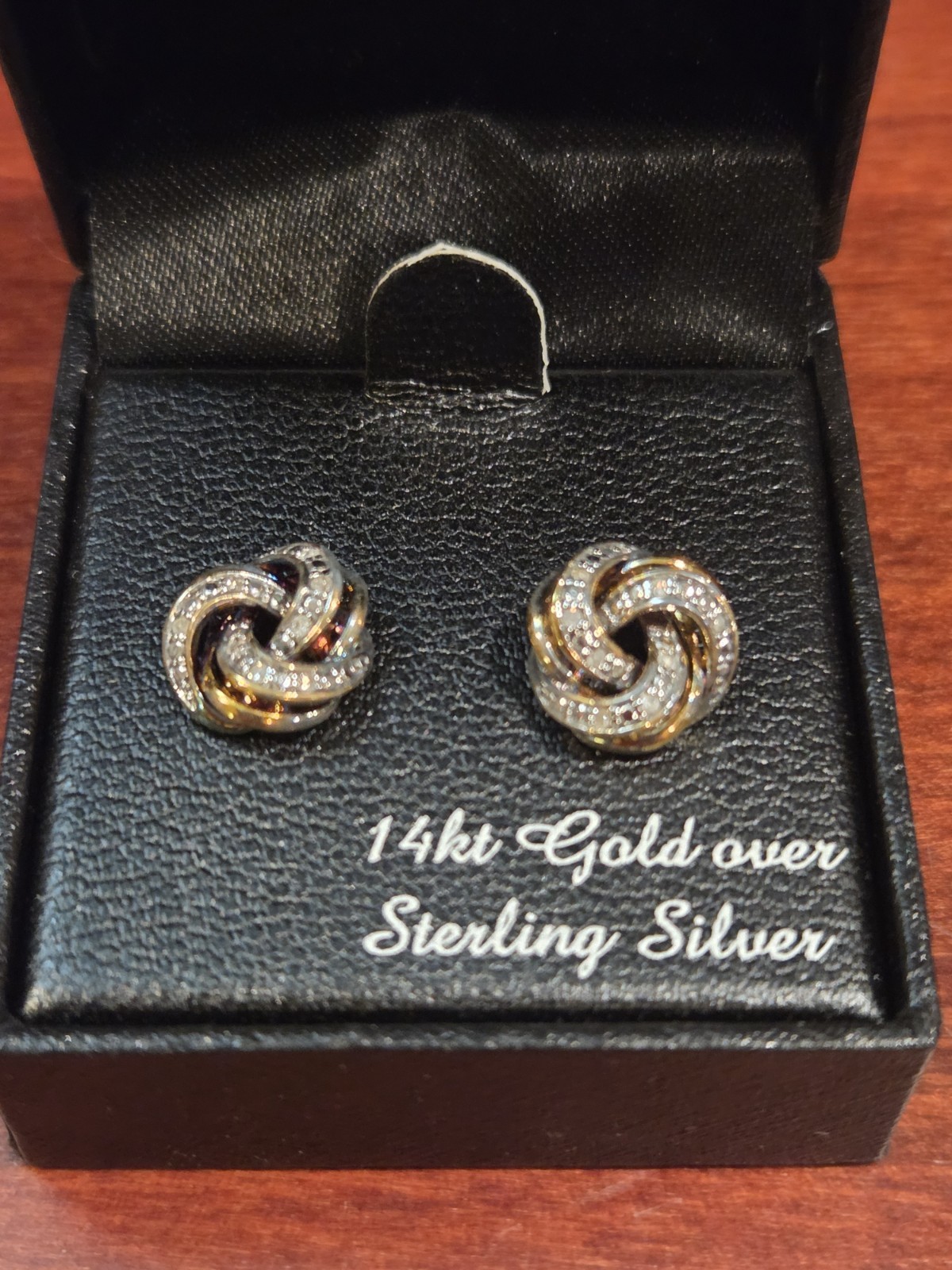 NIB R.H. Macy Co 14k Gold Over Sterling Silver Two Tone Love Knot Stud Earrings