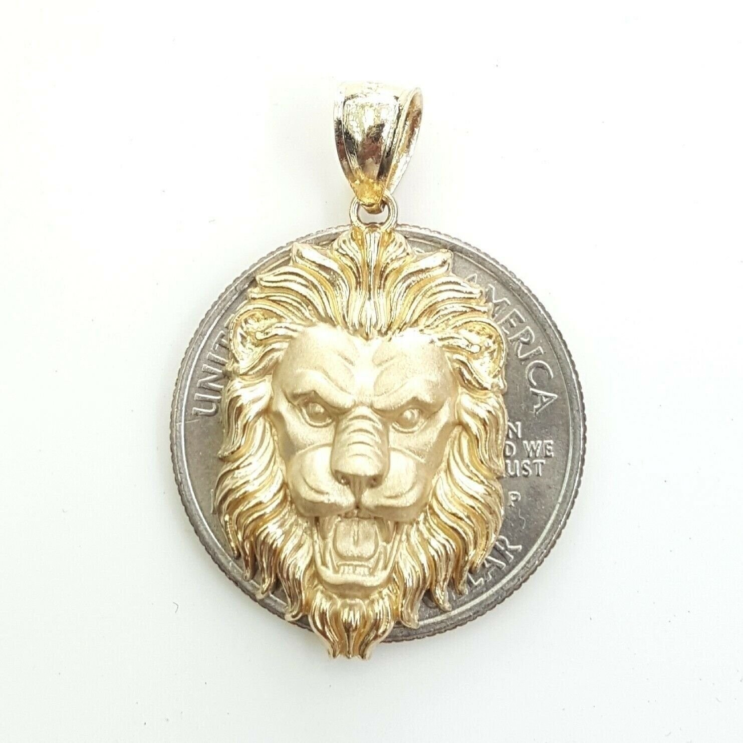 14k yellow solid Gold lion Leo head face Pendant charm fine gift jewelry 2.9g