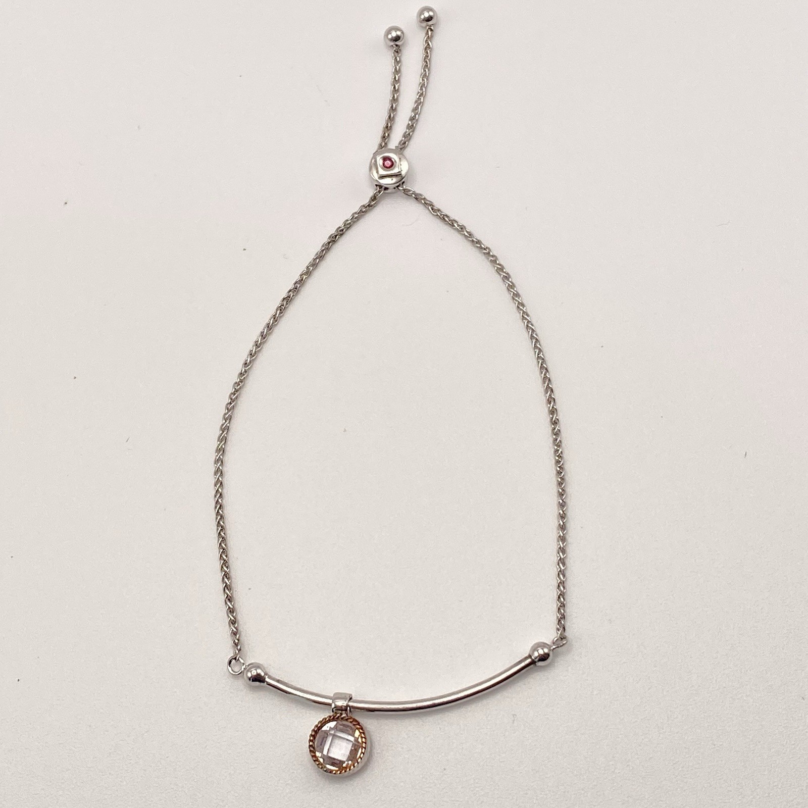 ELLE 925 Sterling Silver Bracelet Adjustable Ruby Accent Stone Slider CZ Stone