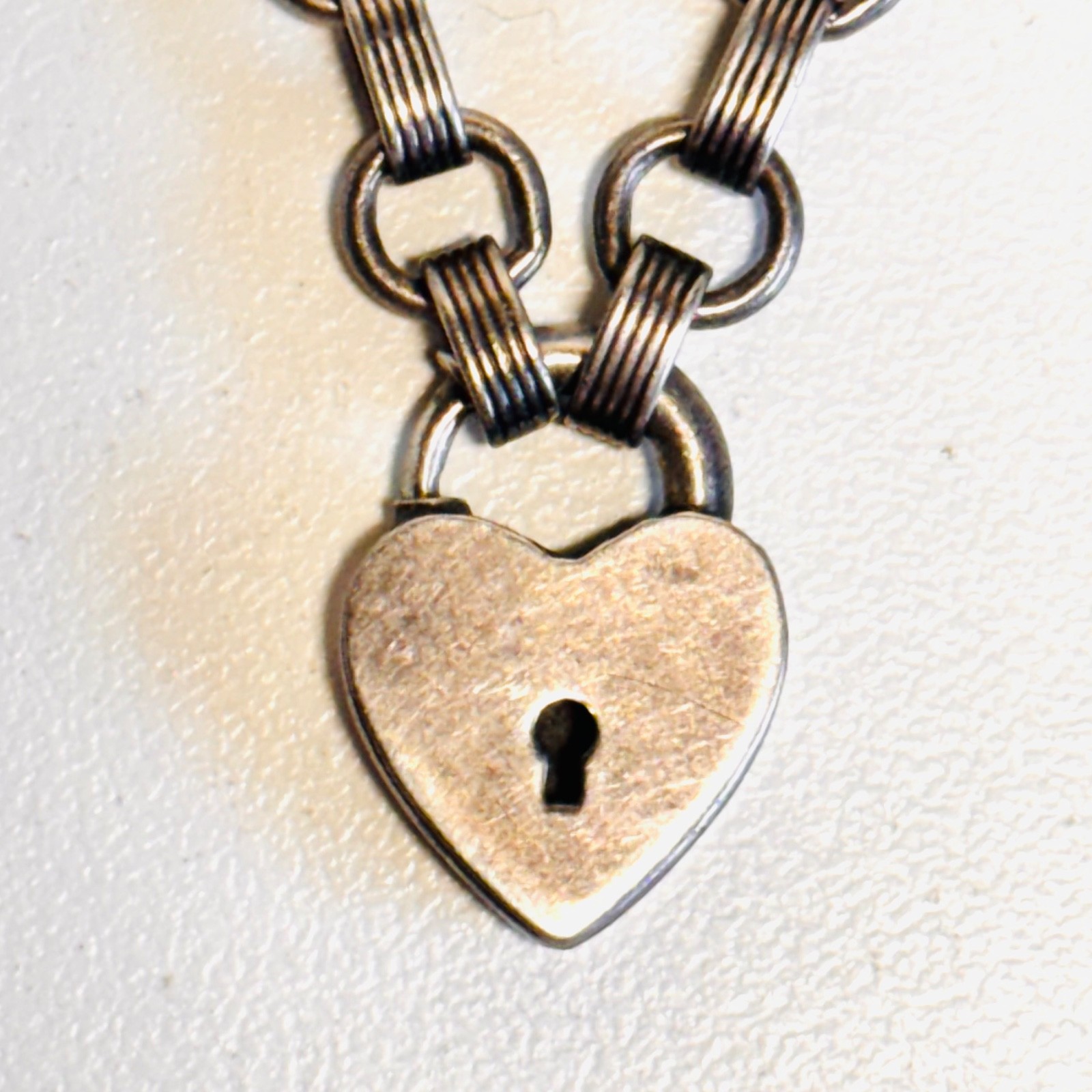 WALTER LAMPL Sterling silver bracelet puffy heart charm lock engraved vint 14.9g
