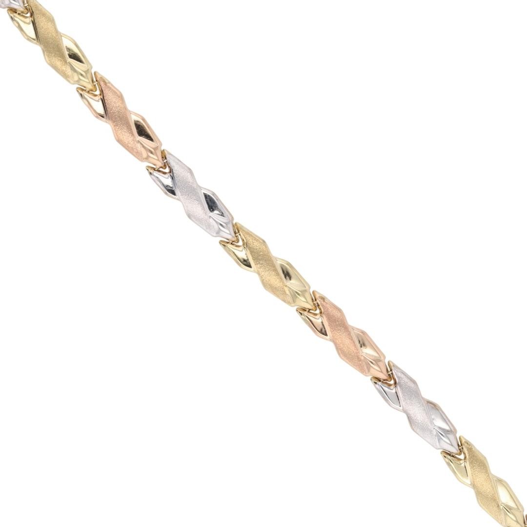 4.9mm Satin Finish X-Link Stampato 7″ Bracelet 10k Multi-Tone Gold 3.56 Grams