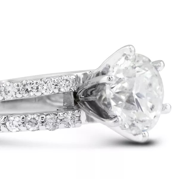 Side Stone Engagement Ring Solid 18K Gold 1.26 Carat Round Natural Diamond H VS2