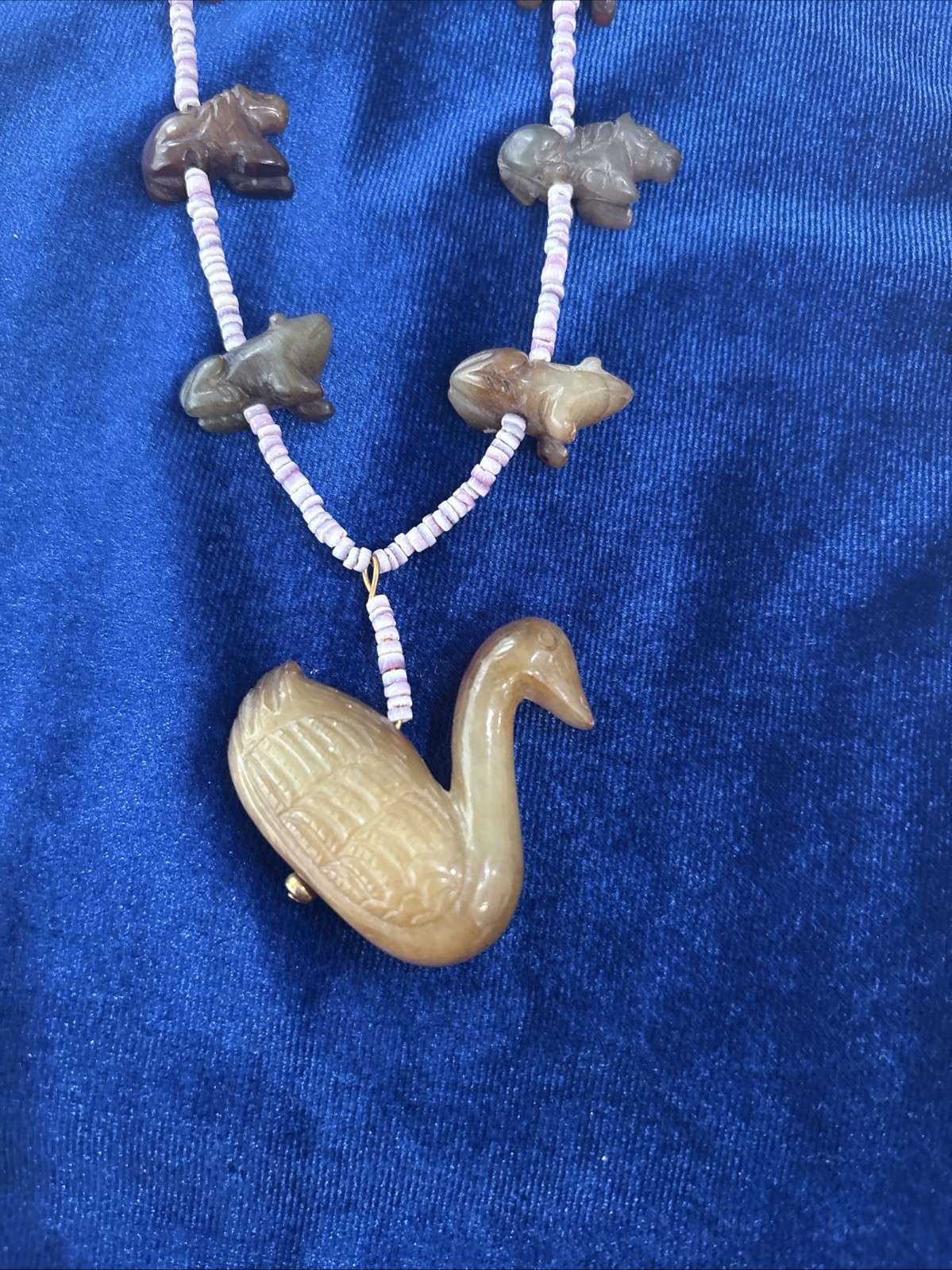 Vintage Chinese Export Carved Stone Zuni Style Necklace. Carved Animals.