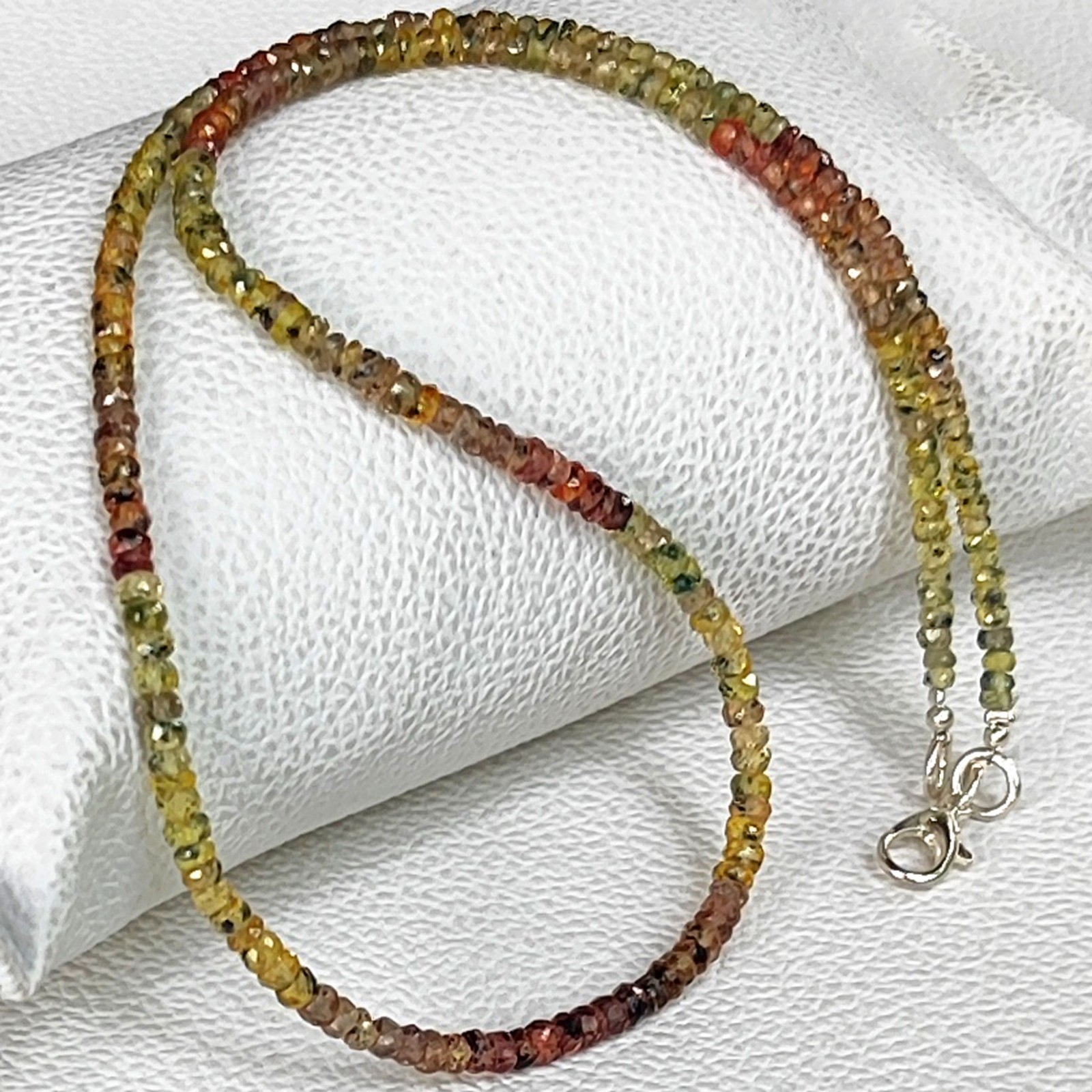 Songea 3.5mm Multi Sapphire Faceted Rondelle Gemstone Beads Necklace 17″