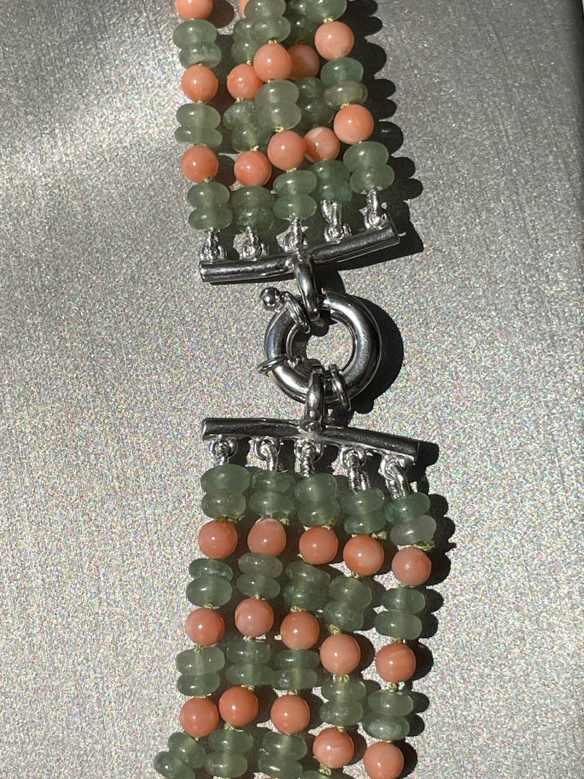 Multifilament Aventurine And Pink Coral Necklace