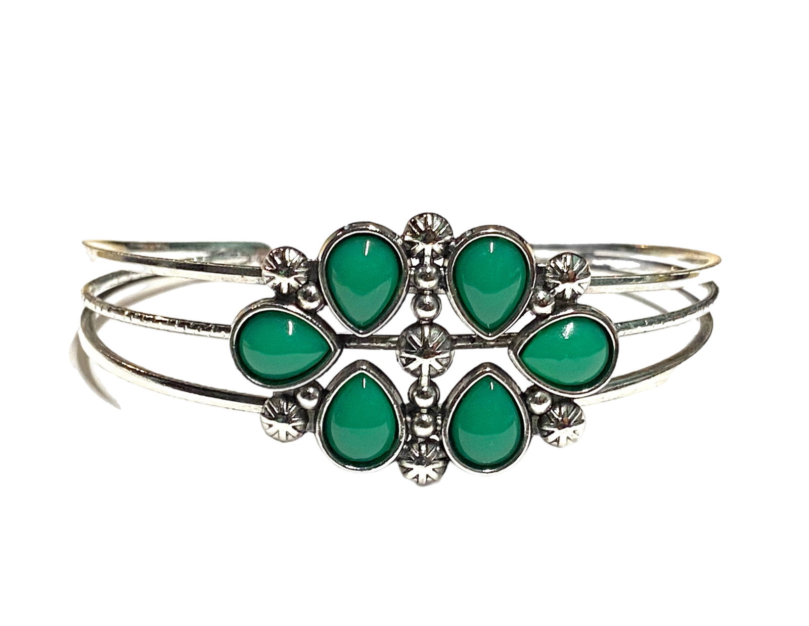 Paparazzi Taj Mahal Meadow Green Cuff Bracelet Bangle Silver Tone 7” Fashion EUC