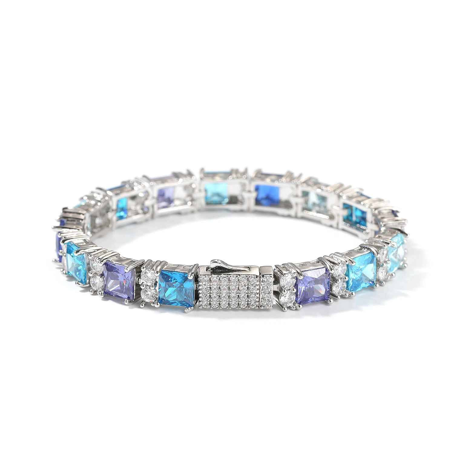 8CT Lab Created Diamond 7.5mm Gradient Blue Necklace Bracelet for Men Women