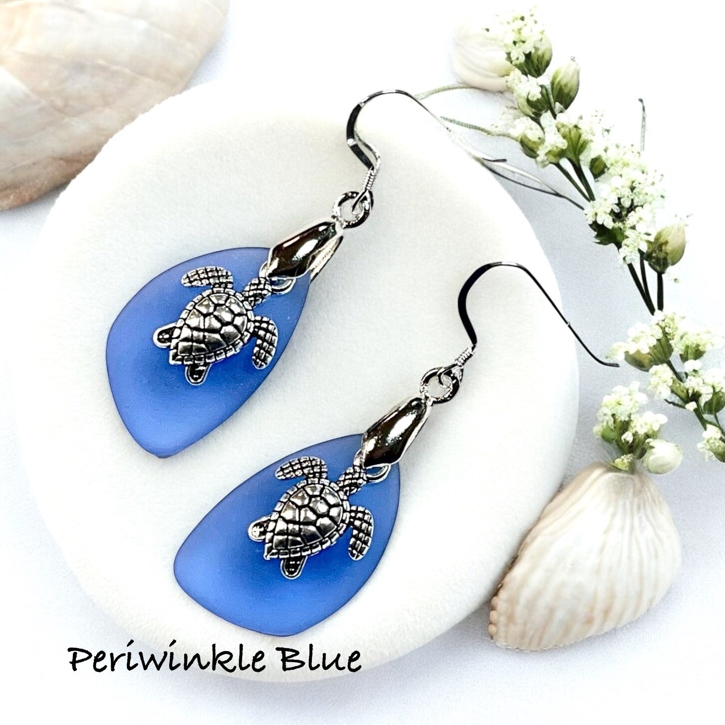 Turtle Earrings, Sea Glass Turtle Earrings,.925 Sterling Silver Ear Wires
