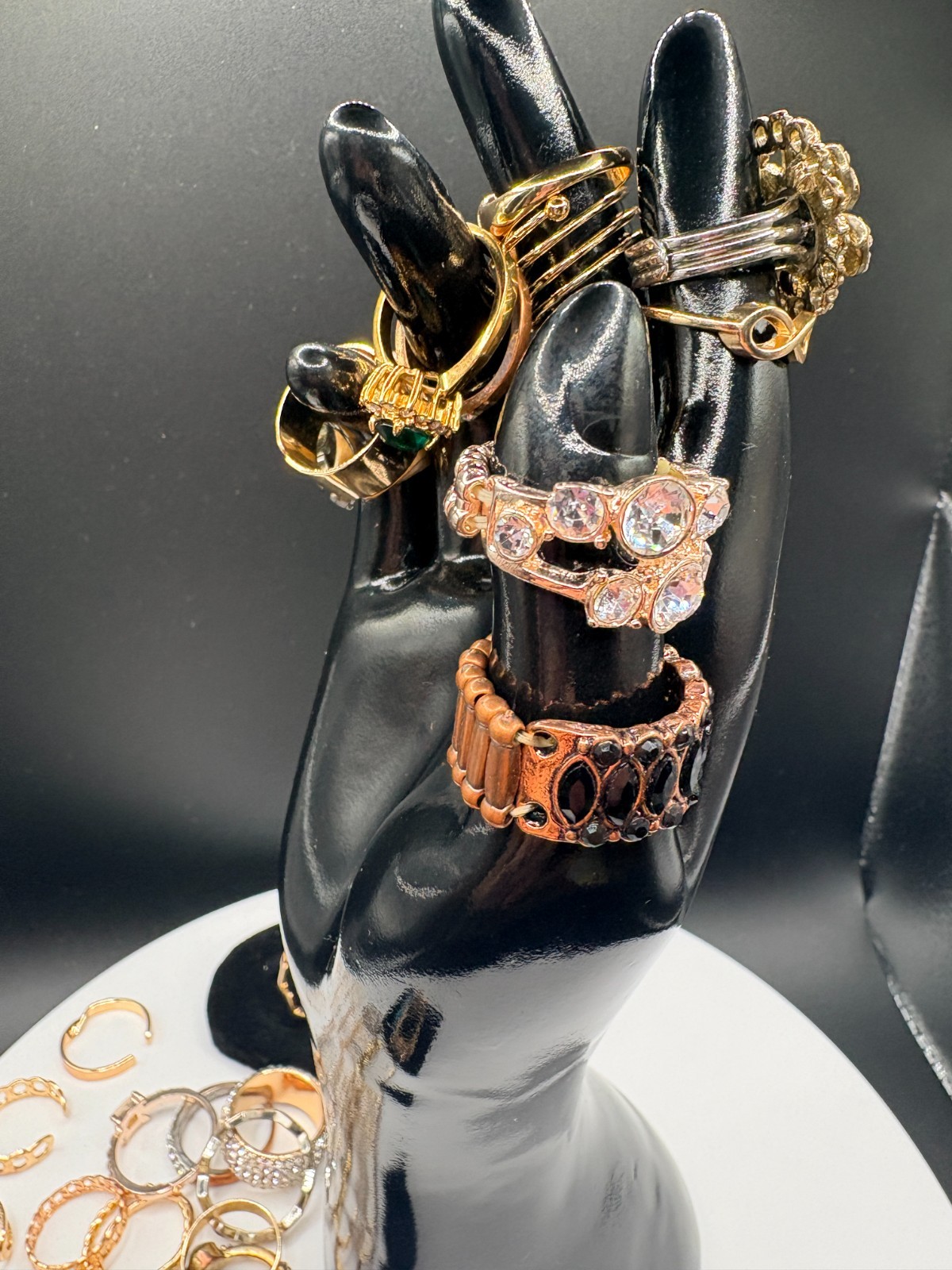 Gold Tone Fashion Ring Lot Rhinestone Statement Stack Midi Cocktail Various Size