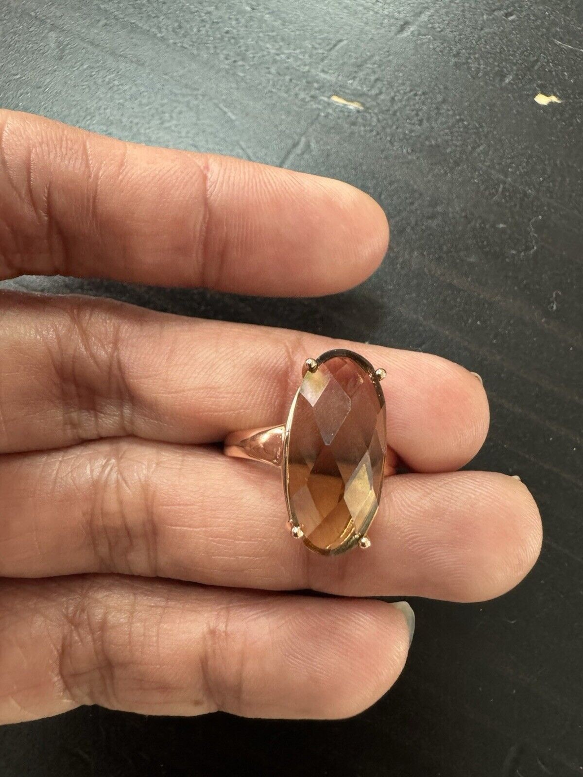 585 14K RG Rose Gold Stamped Oval Champagne Brown Gemstone Size 7 Ring