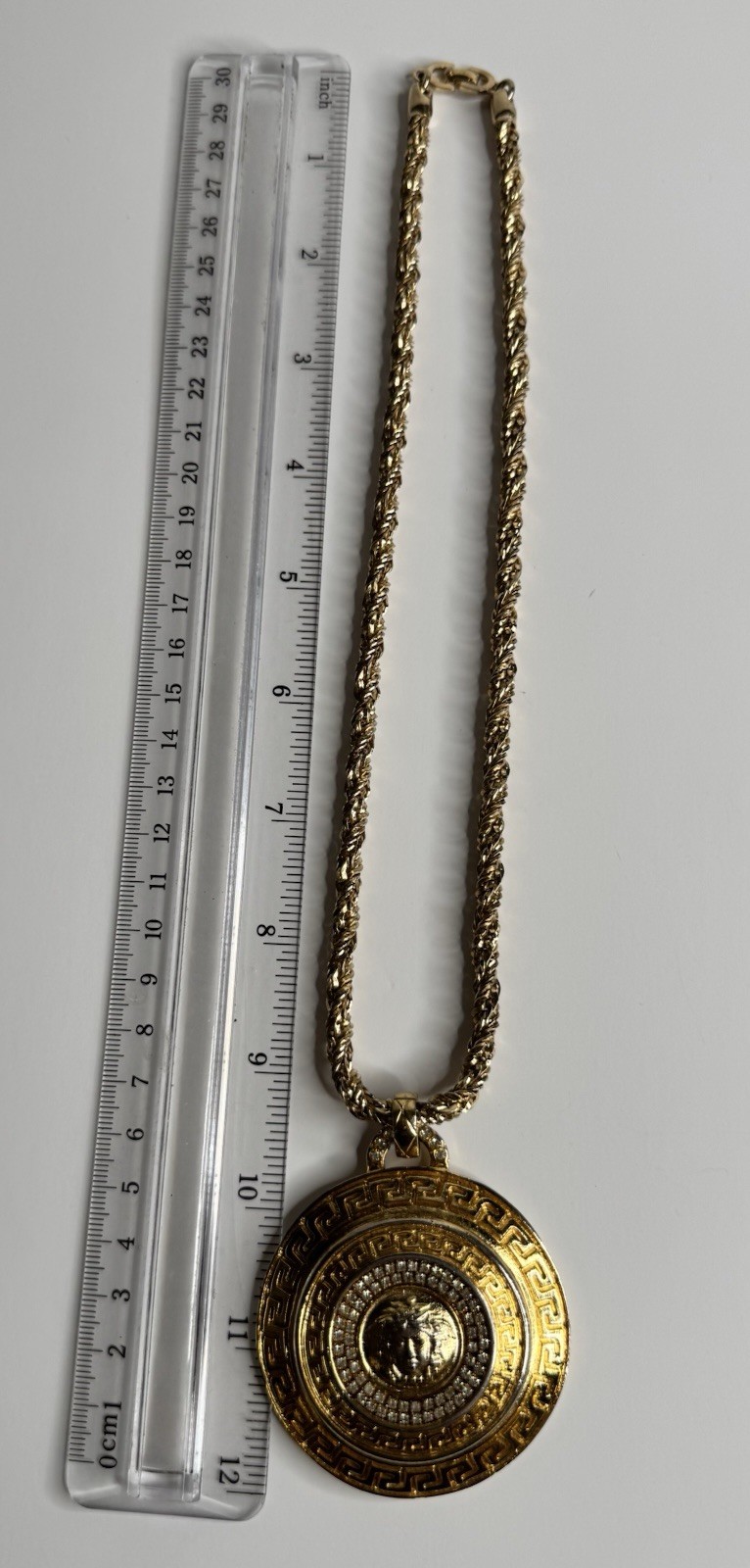 Dior Necklace and Large Pendant Versace Medusa Logo Gold Tone Rhinestones Rare