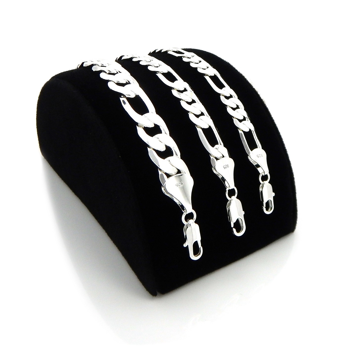 Mens Italian Figaro Link Chain Necklace Bracelet 925 Stamp Silver Plated